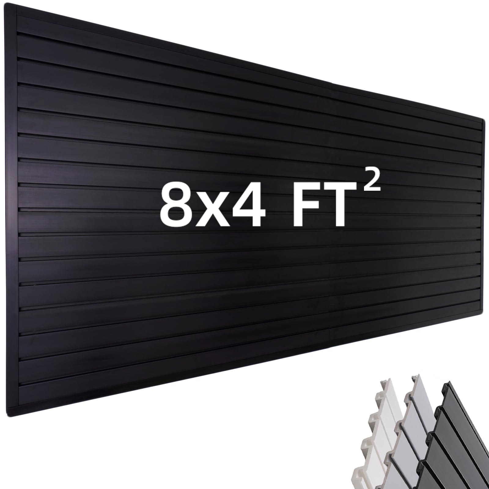 Anqtovp  8 Piece Black PVC Slat Wall Panel Garage Organizer 4ft x 1ft Panels 32 sq ft Storage System for Tools and Accessories Wall Mount