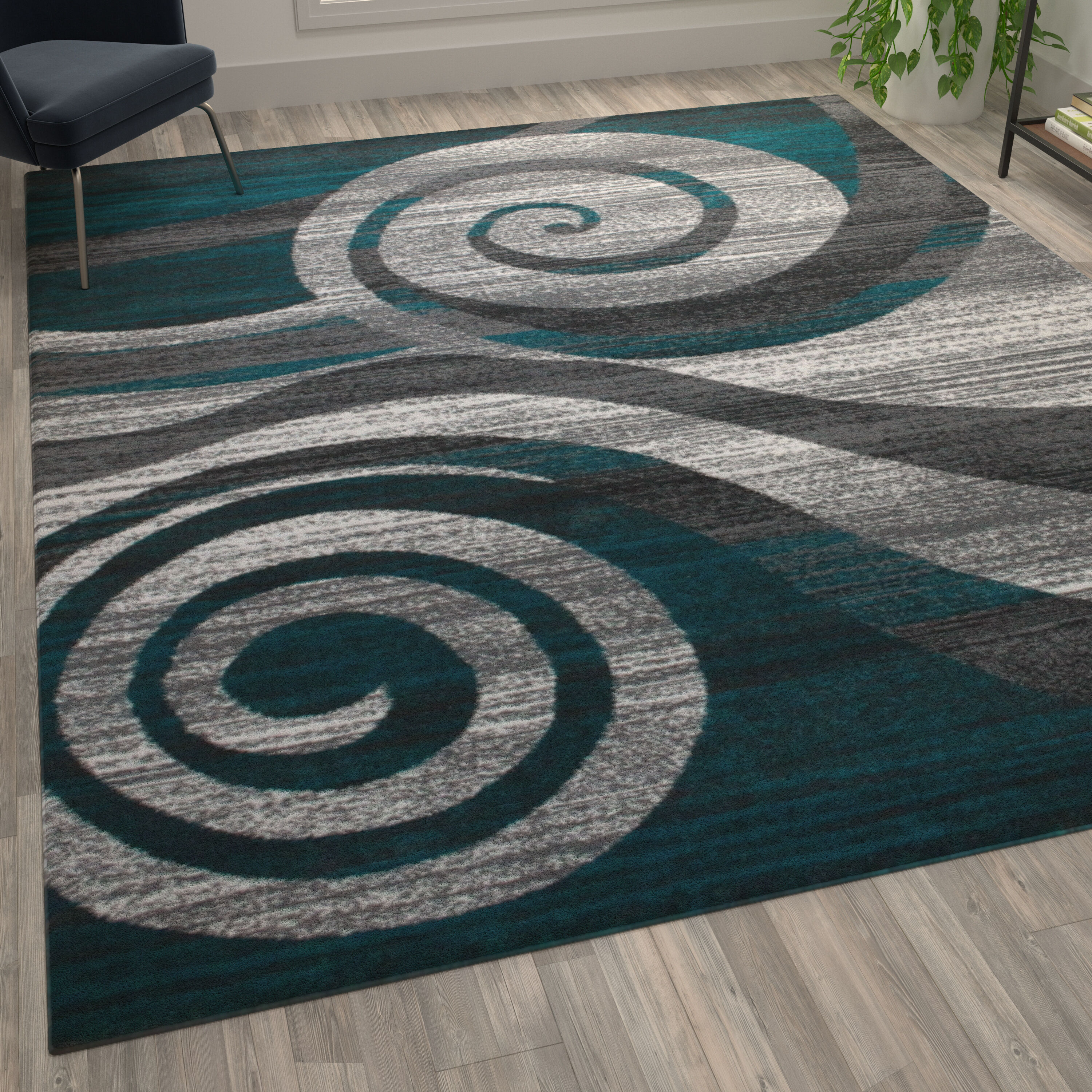 Flash Furniture Modern High-Low Pile Swirled 5' x 7' Turquoise Area Rug - Olefin Accent Rug