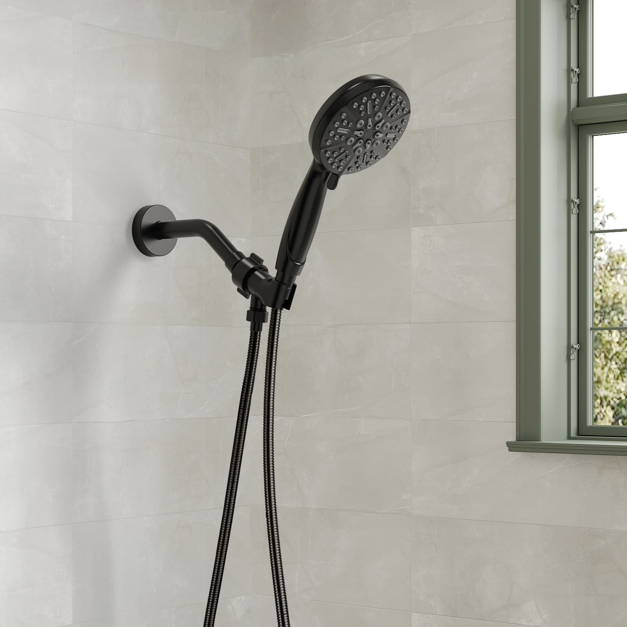 EVERSTEIN SFS-1129-BK High-Pressure Handheld Shower Head with 59-in Hose and Shower Arm in Black