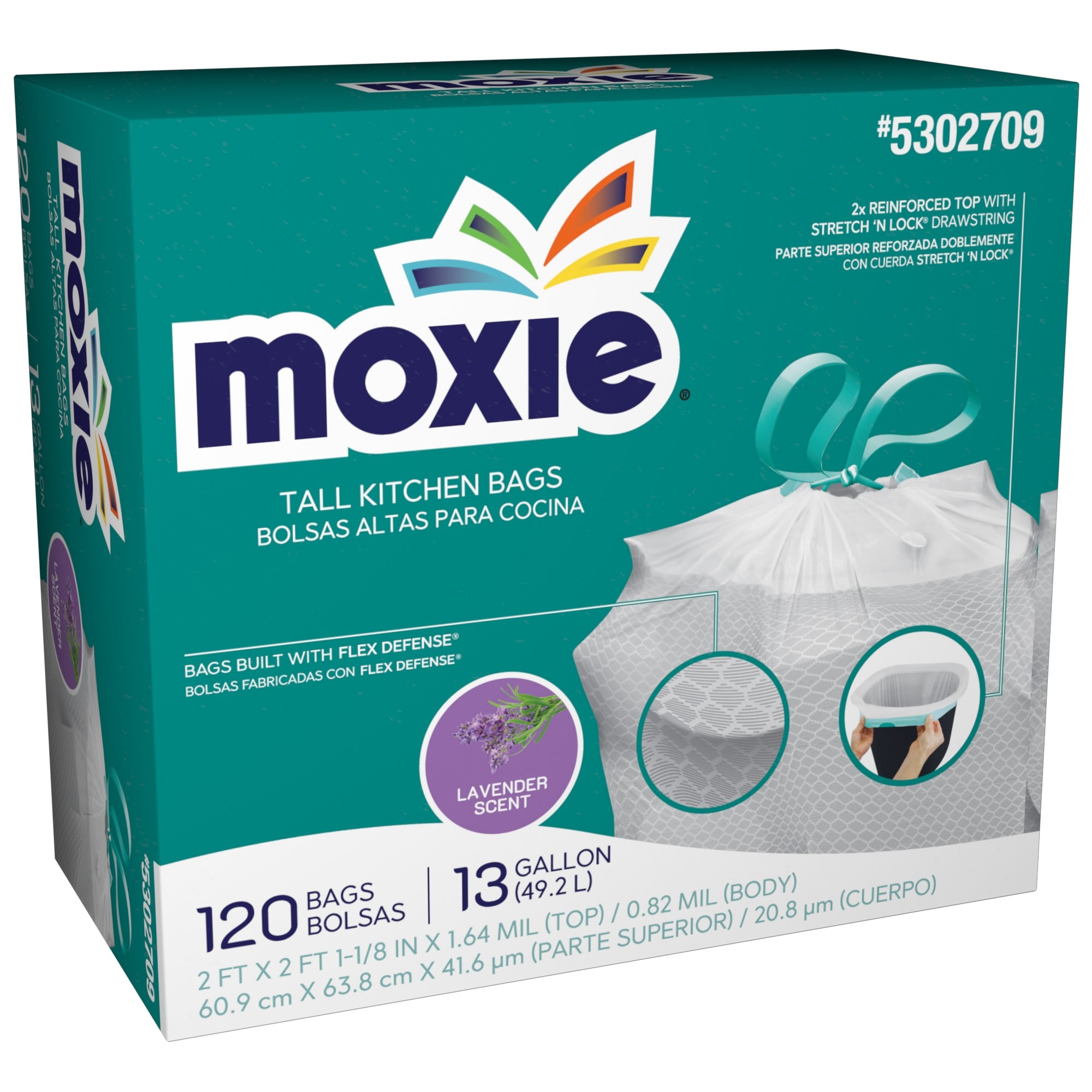 MOXIE LWM13XHFN120W-L 13-Gallons Lavender White Indoor Plastic Kitchen Drawstring Trash Bag 120 -Count