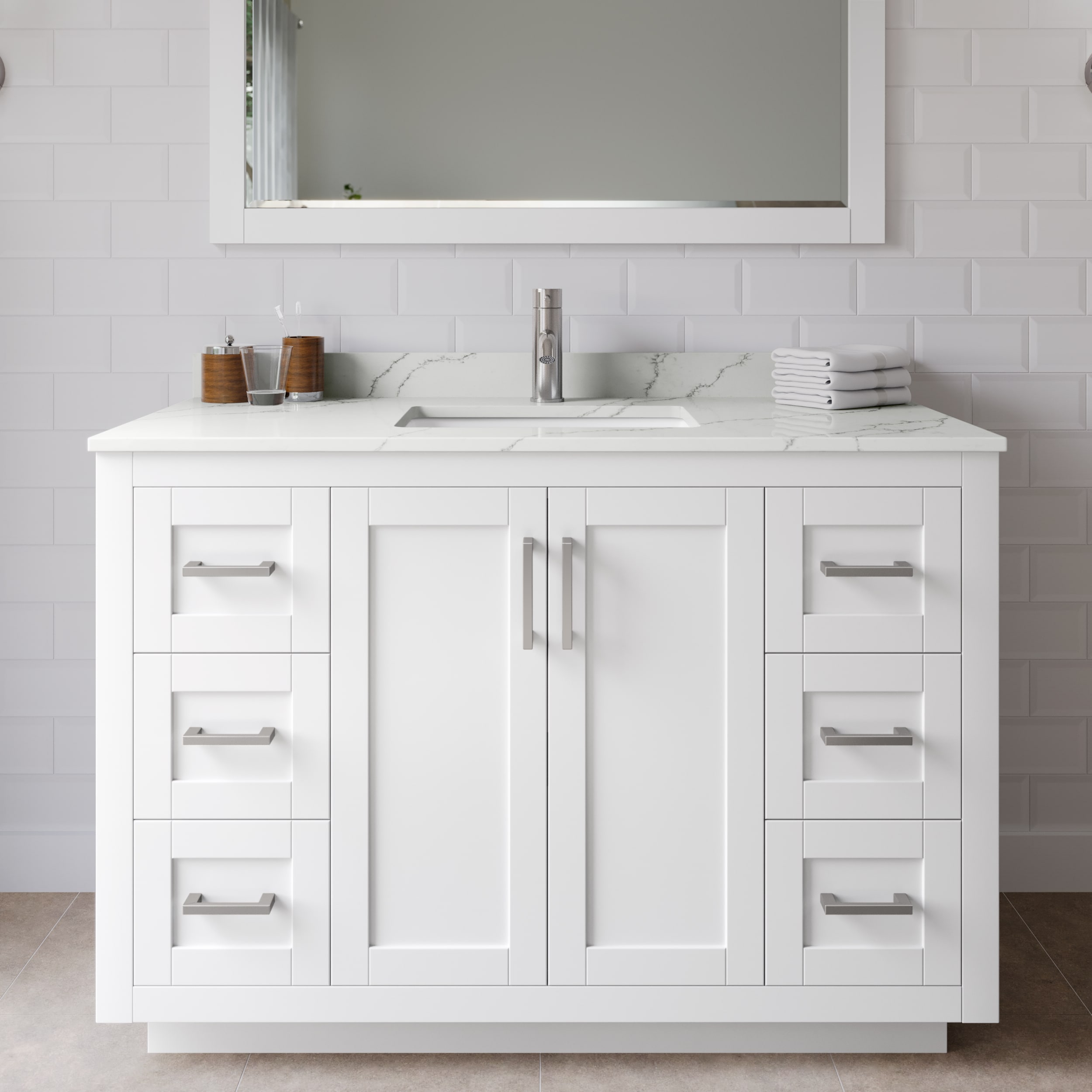 Wyndham Collection WCF292948SWHGTUNSMXX Miranda 48-in White Undermount Single Sink Bathroom Vanity with Giotto Quartz Top