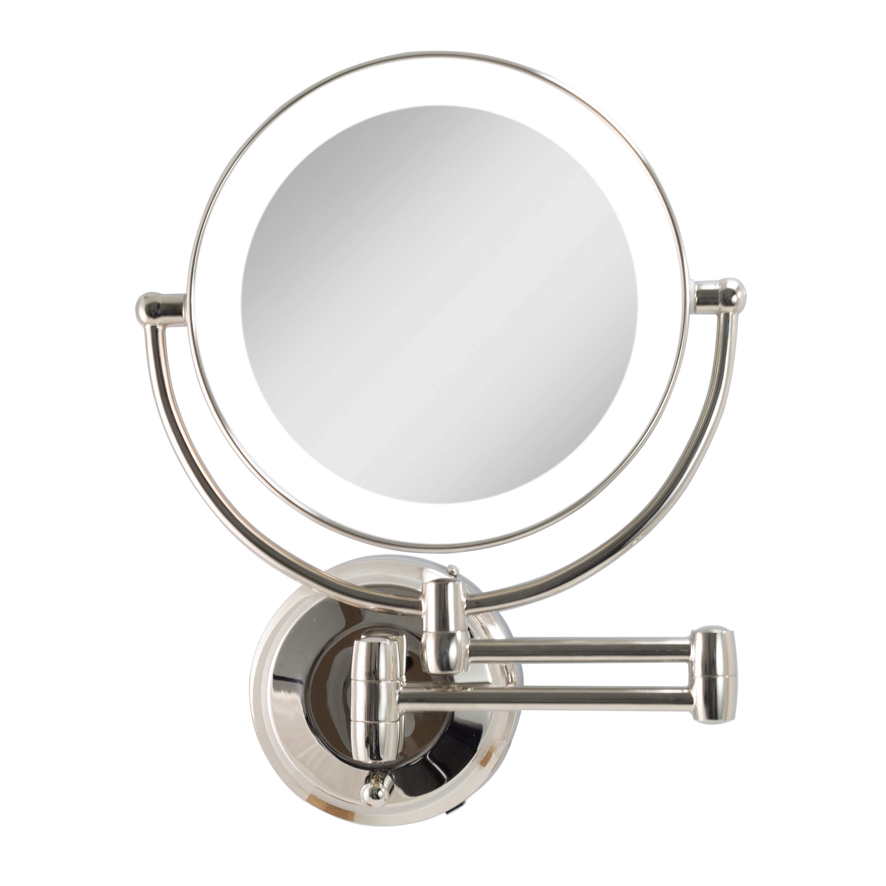 Zadro LEDW75 11-Inch x  14.5-Inch Round Lighted Wall Mounted Makeup Mirror with 5X/1X Magnification Battery/Cord 9-Inch Dia. Mirror Head 7-Inch Dia. Reflective Surface Adapter/Battery 4 Alkaline or Lithium C
