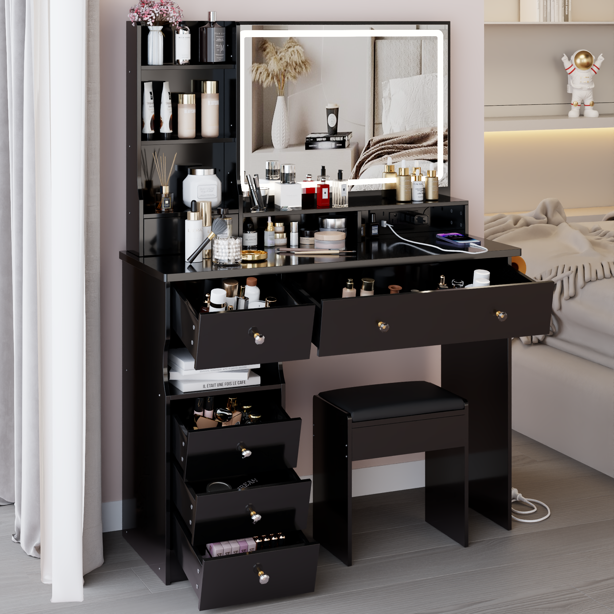 Homy Casa MORY BLACK Bedroom-Vanities - View #5