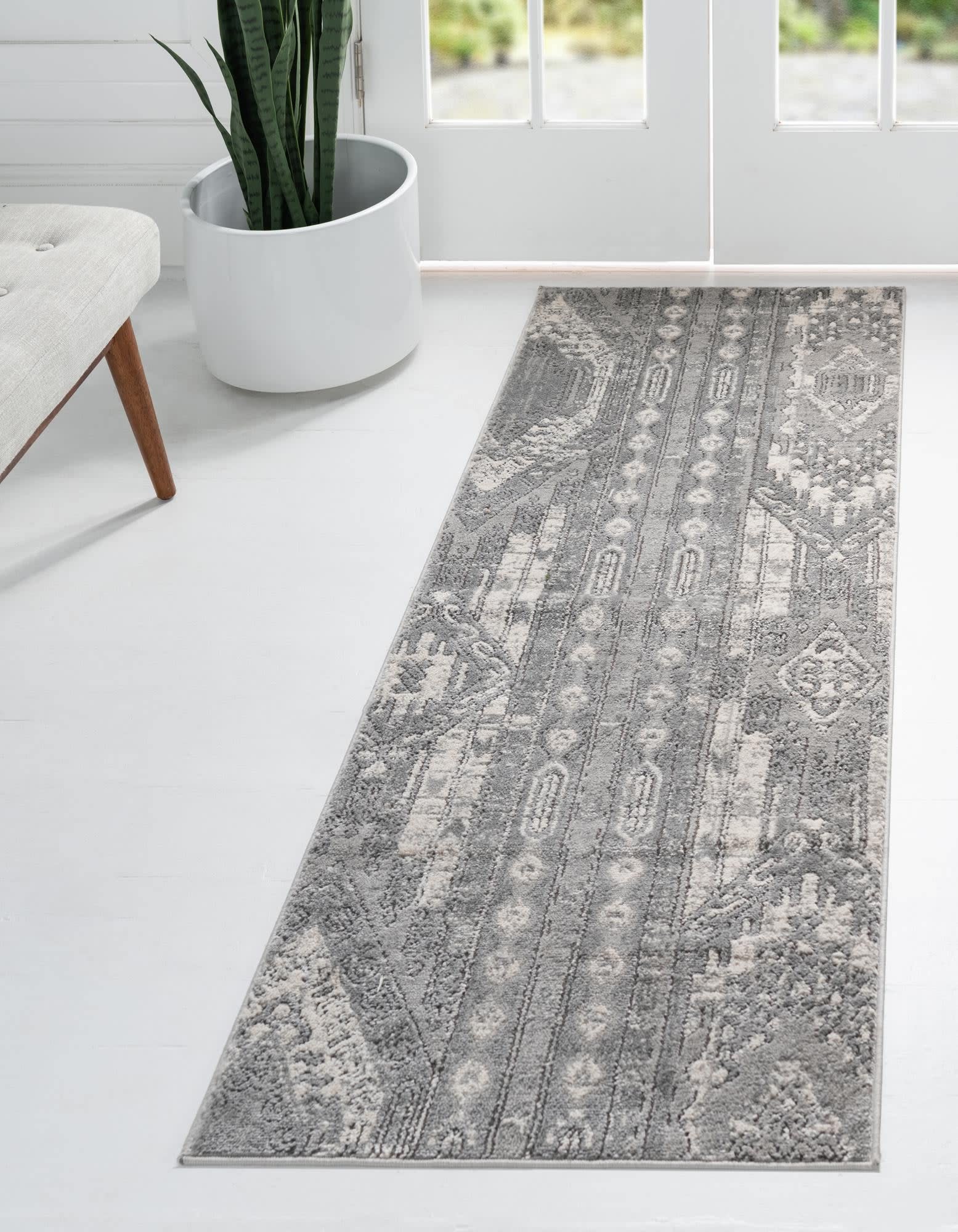 Unique Loom 3147164 Portland 2 x 6 (ft) Loomed Polypropylene Gray Rectangular Indoor Stripe Runner rug