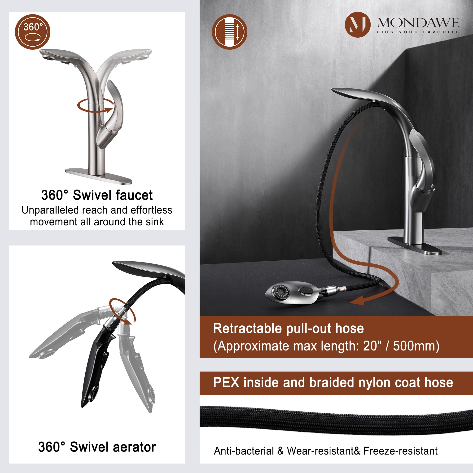 Mondawe MD-D68-GA Kitchen-Faucets - View #9