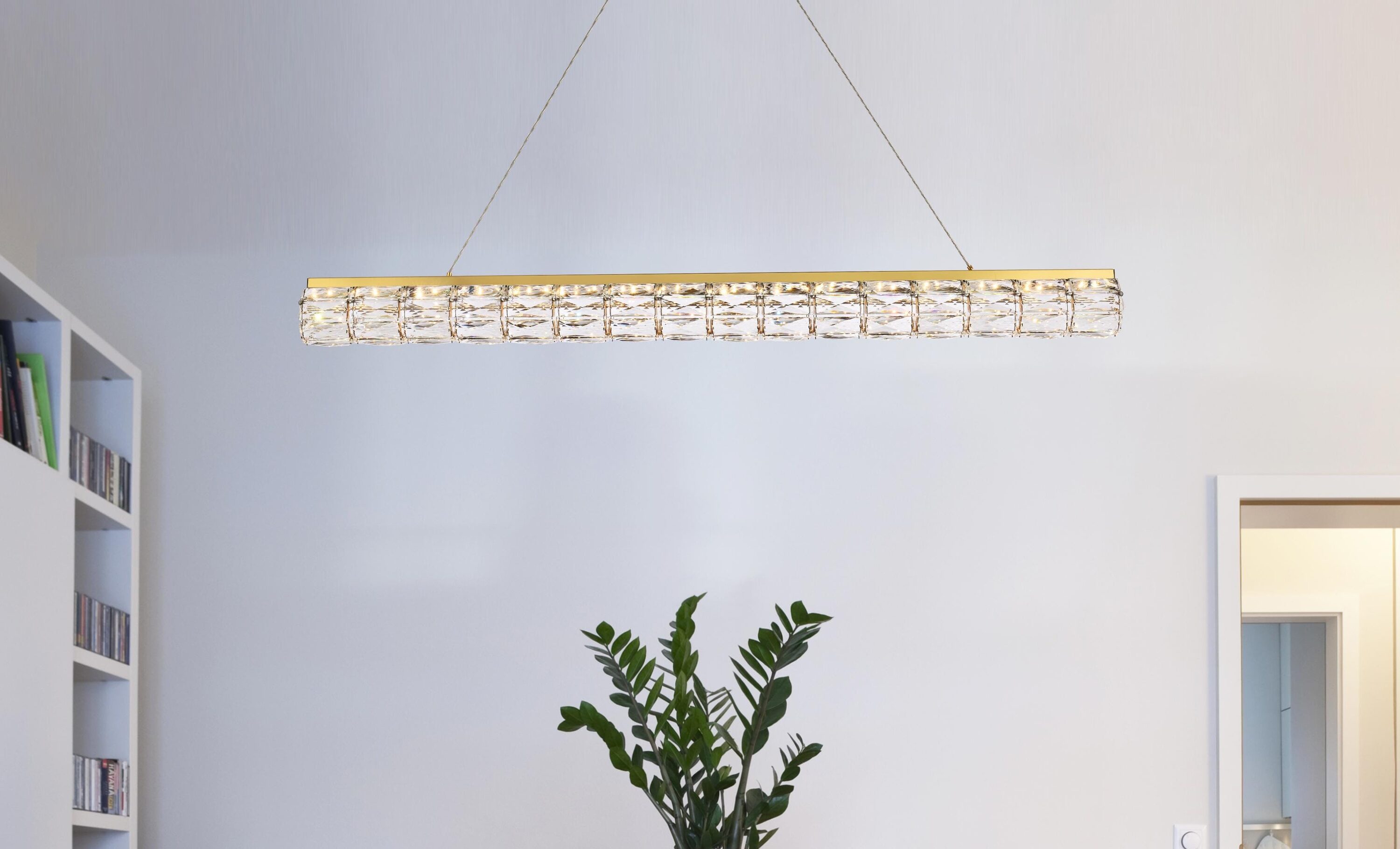 Gold and Clear Crystal LED Linear Pendant Light