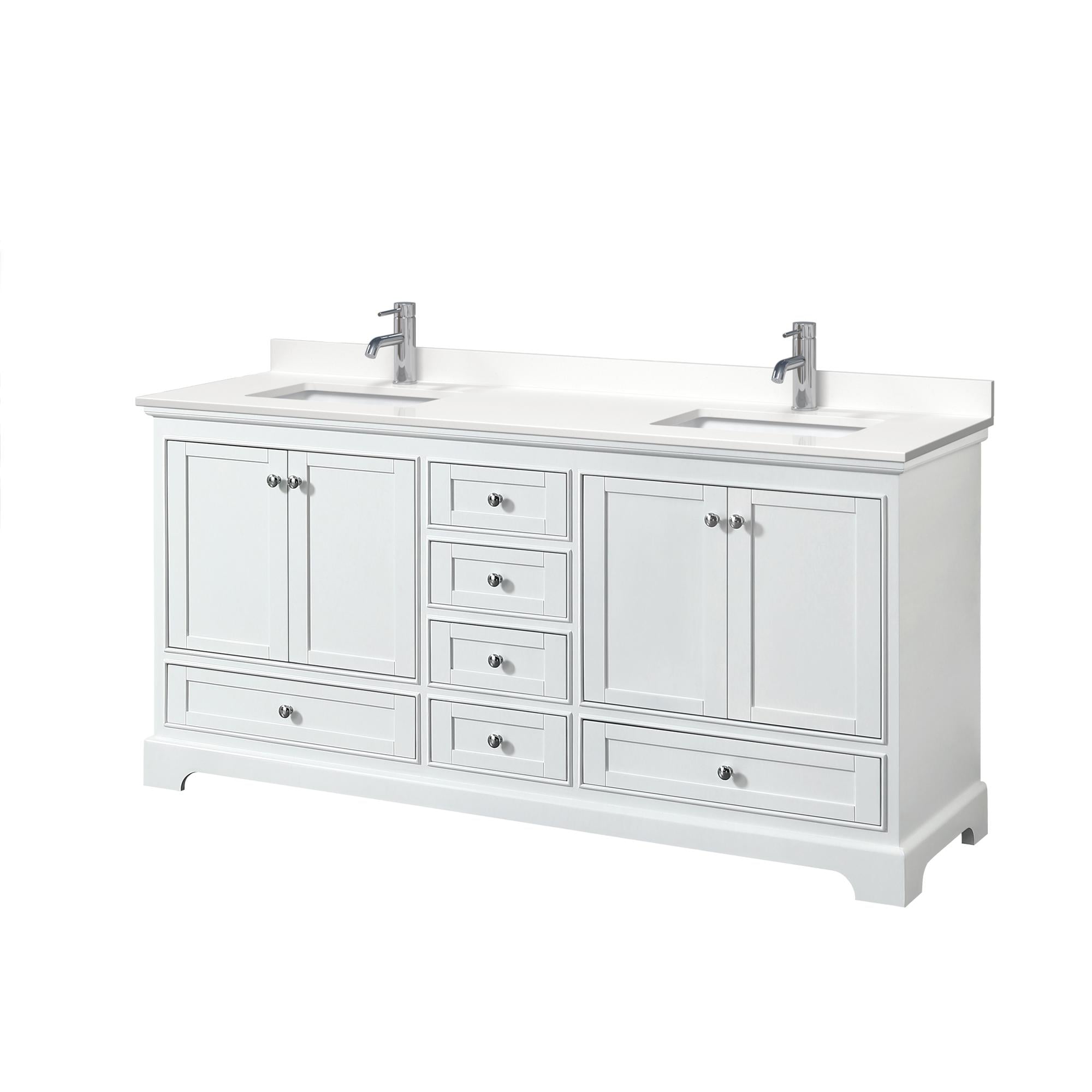 Wyndham Collection WCS202072DWHWQUNSMXX Deborah 72-in White Undermount Double Sink Bathroom Vanity with White Quartz Top