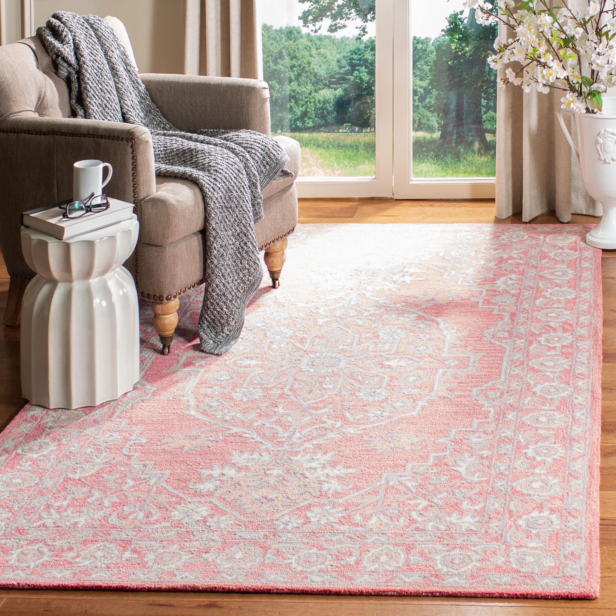  Micro Loop 504 Pink/Ivory Traditional 4ft x 6ft Small Rectangle Rug