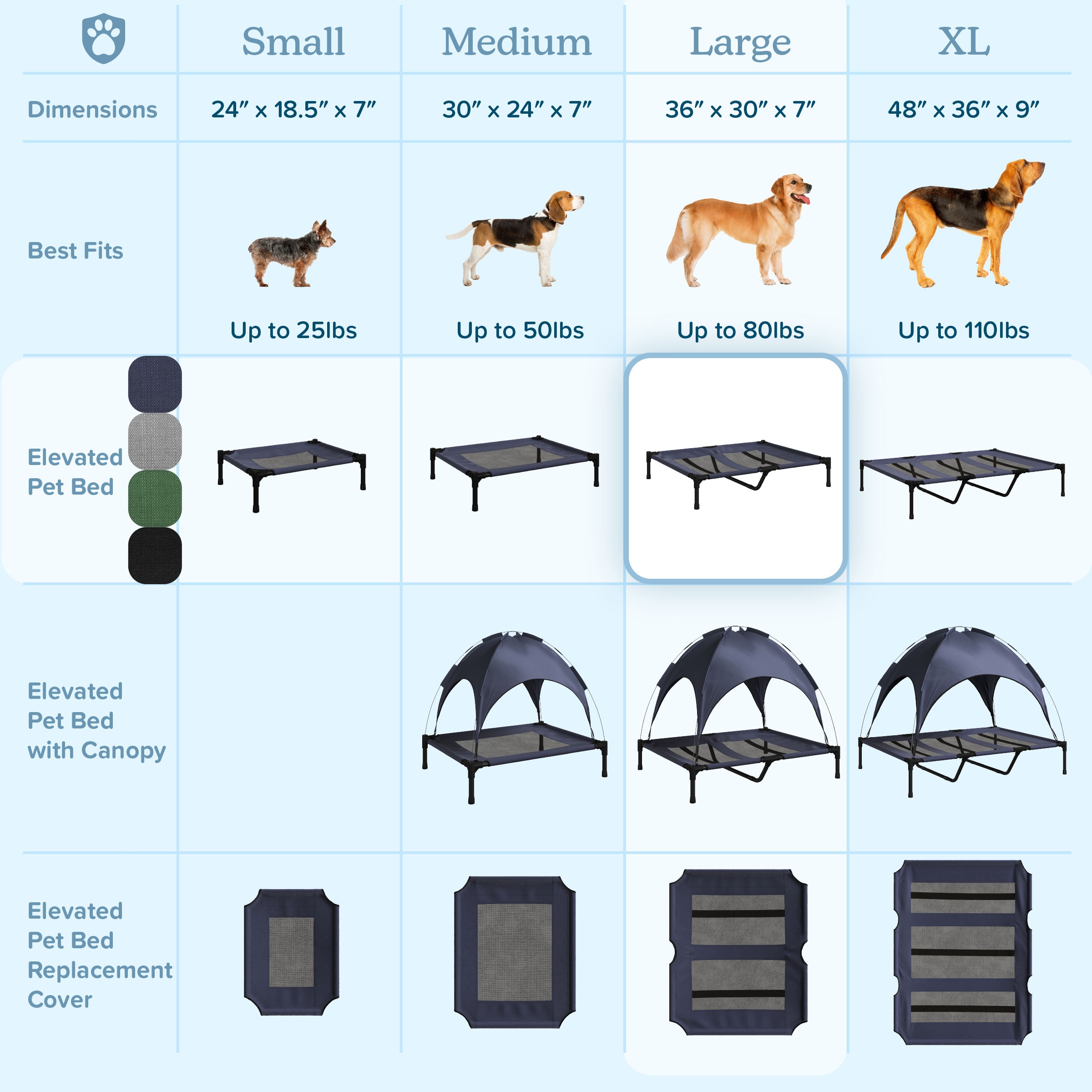 Large Black Elevated Waterproof Outdoor Dog Bed