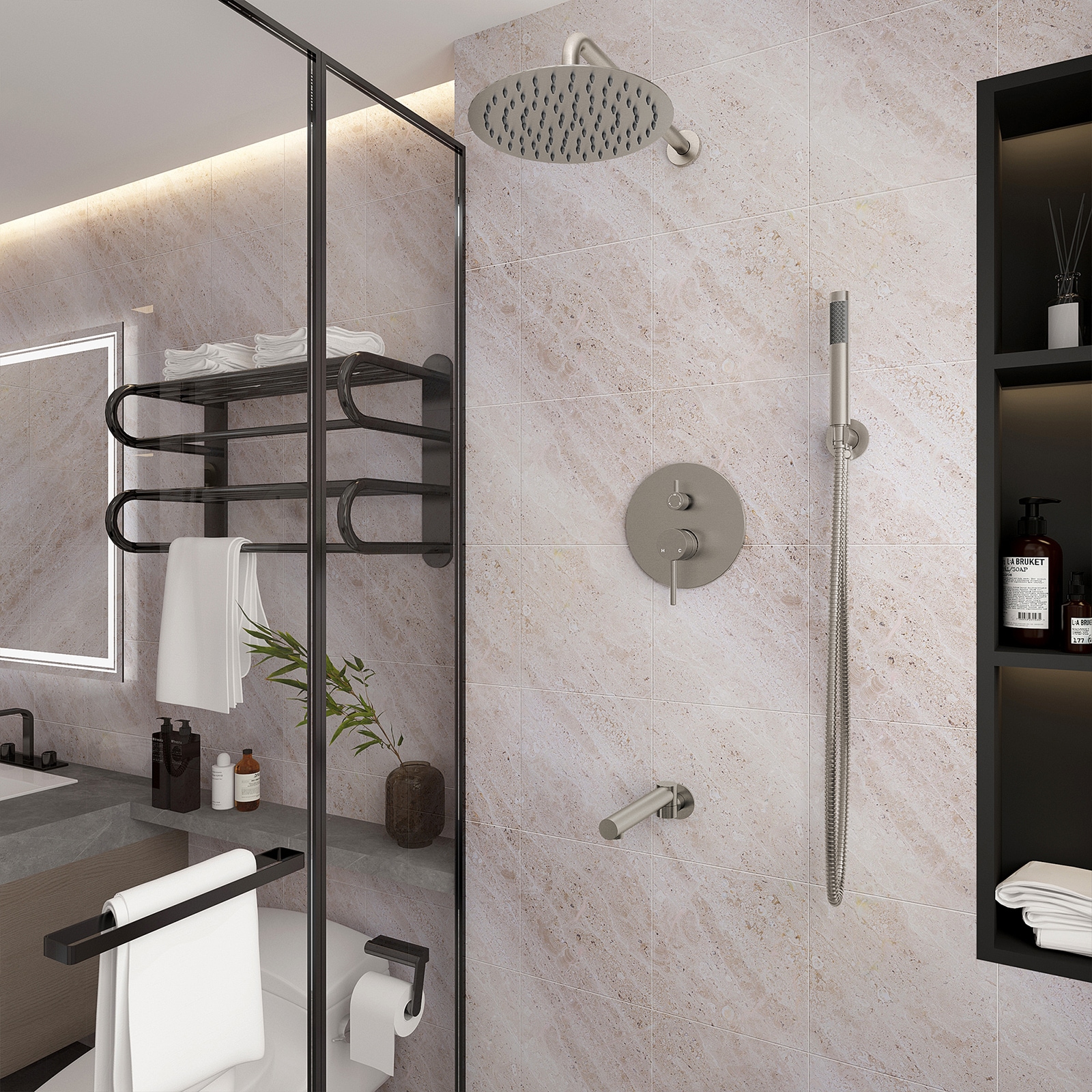 Mondawe WF6610GL-10RG Showerhead-Bar-Panels - View #2