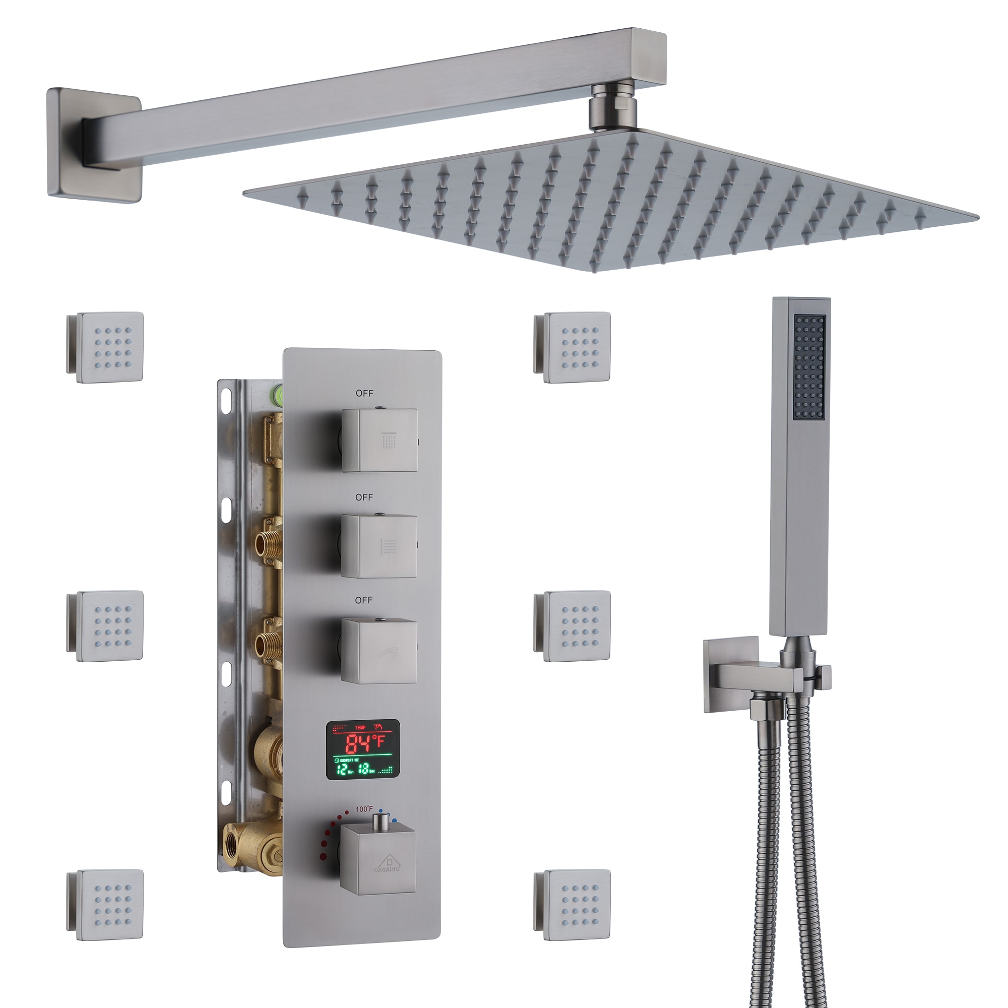 CASAINC KCHS0017-12BN Brushed Nickel 12-in Built-In Shower Faucet System with 3-way Diverter ( Thermostatic Valve Included )