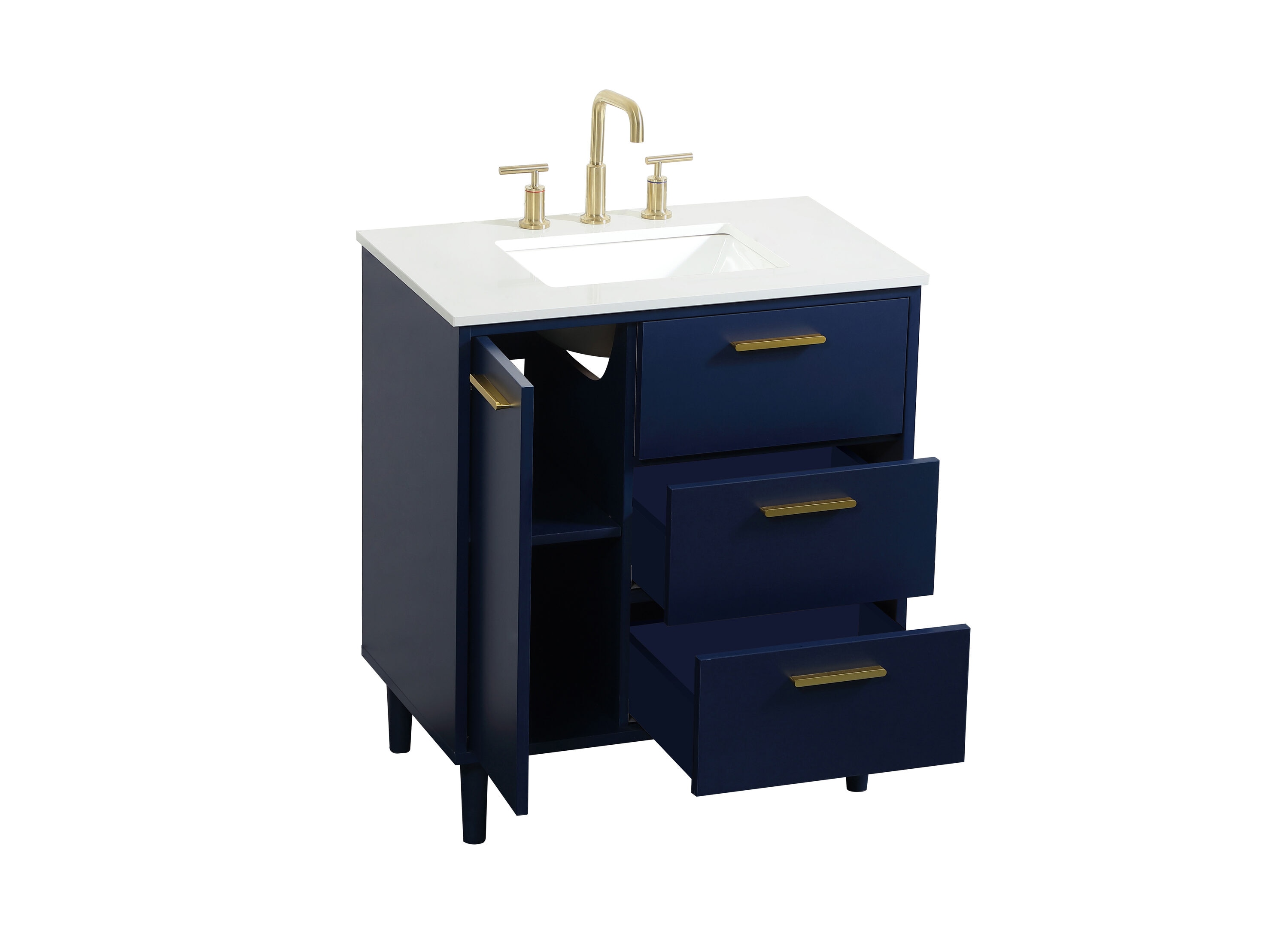 Blue Solid Wood and MDF Bathroom Vanity with Gold Accents