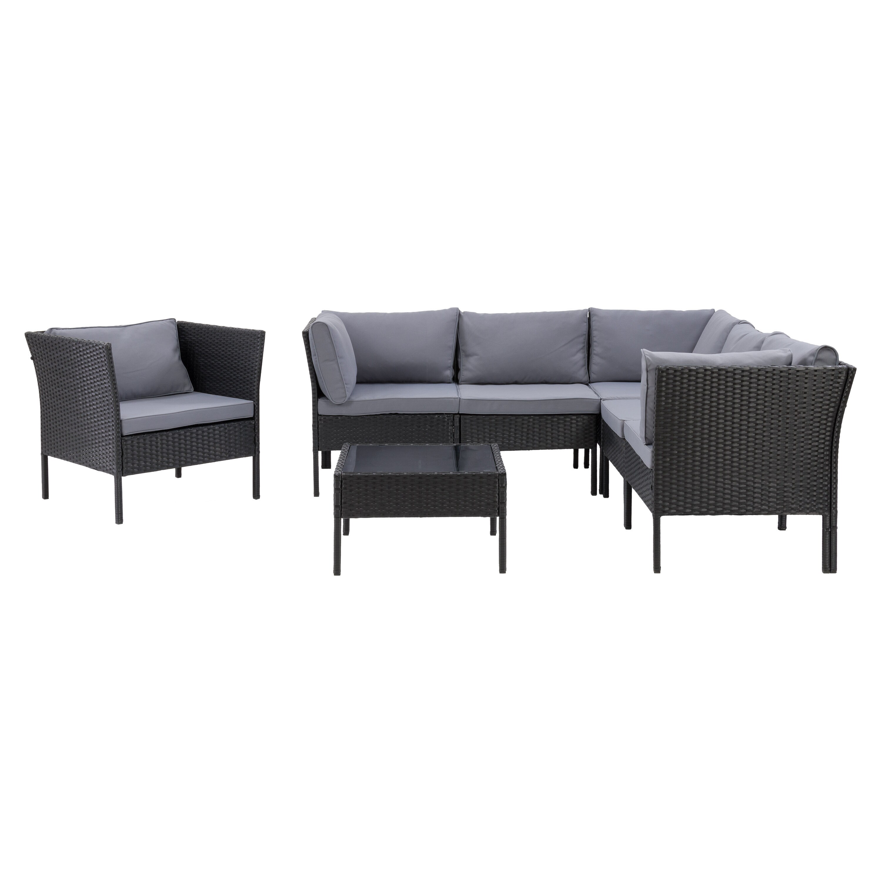 CorLiving PRK-600-Z1 Parksville 7 -Piece Rattan Patio Conversation Set with Gray Cushions