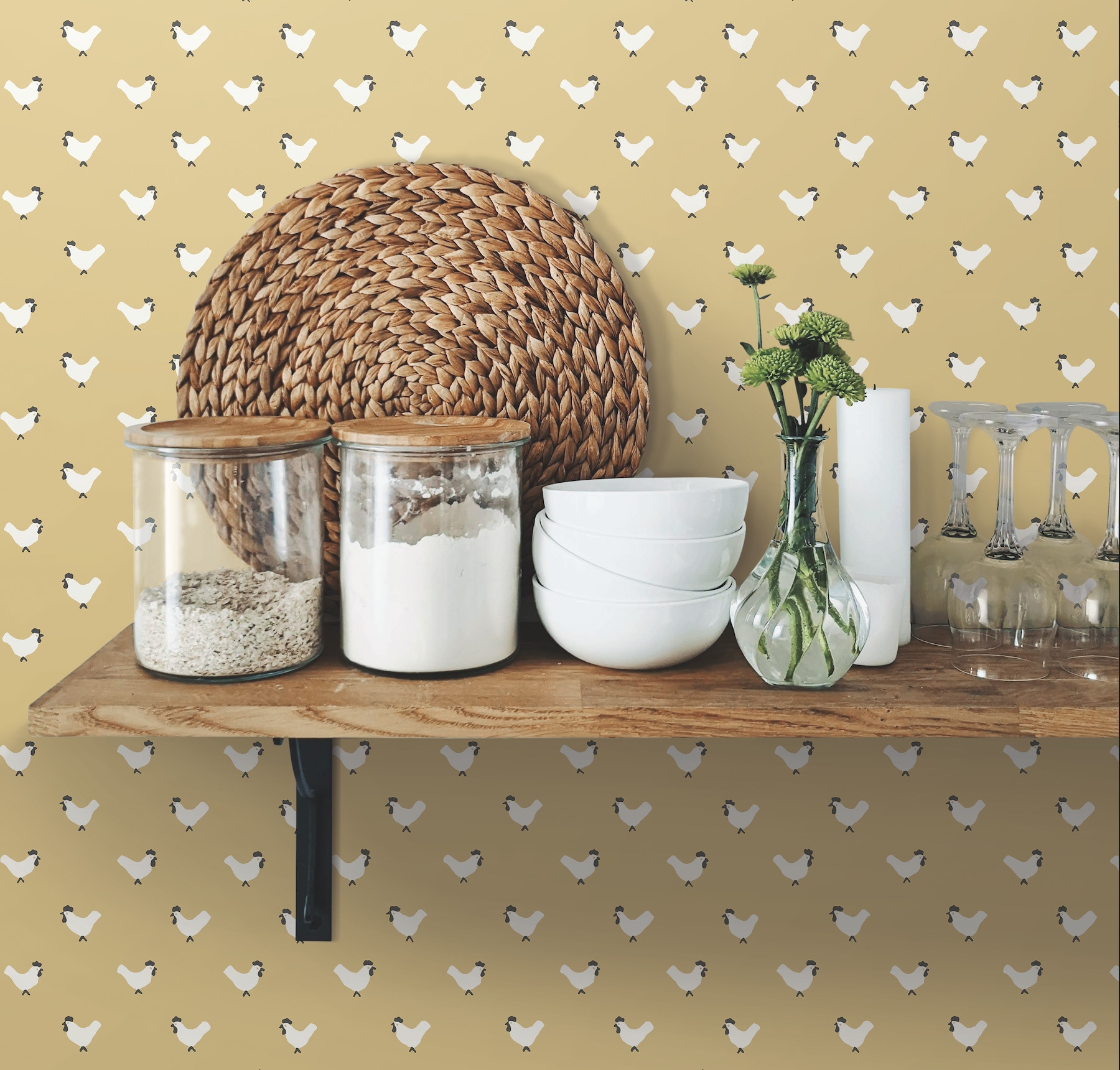 York Wallcoverings FH4074 Simply Farmhouse 56.4-Sq. Feet Yellow Non-woven Animals Unpasted Wallpaper