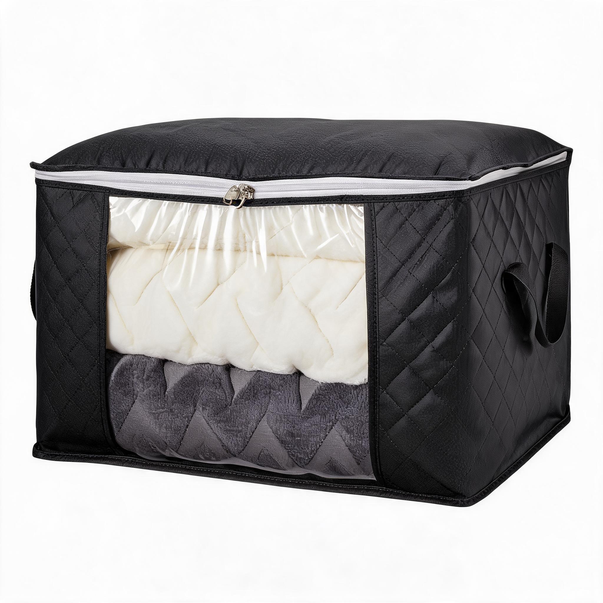 GarveeLife 6 Pack Large Clothes Storage Bag Black Non Woven Fabric Wardrobe Organizer with Reinforced Handle Clear Window Closet Bin for Blankets