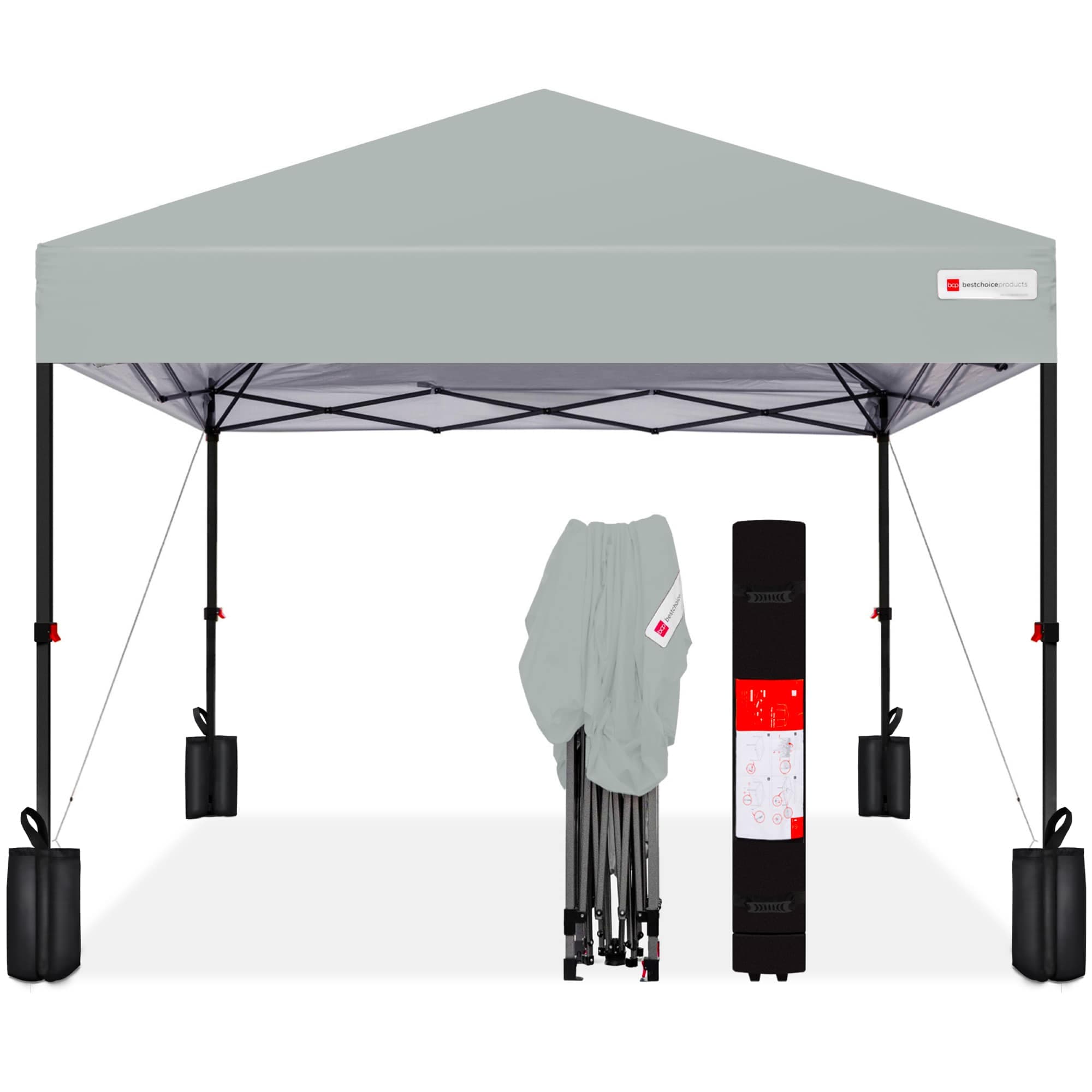 Best Choice Products SKY7838 12x12ft Easy Setup Pop Up Canopy w/ 1-Button Setup Wheeled Case 4 Weight Bags - Silver
