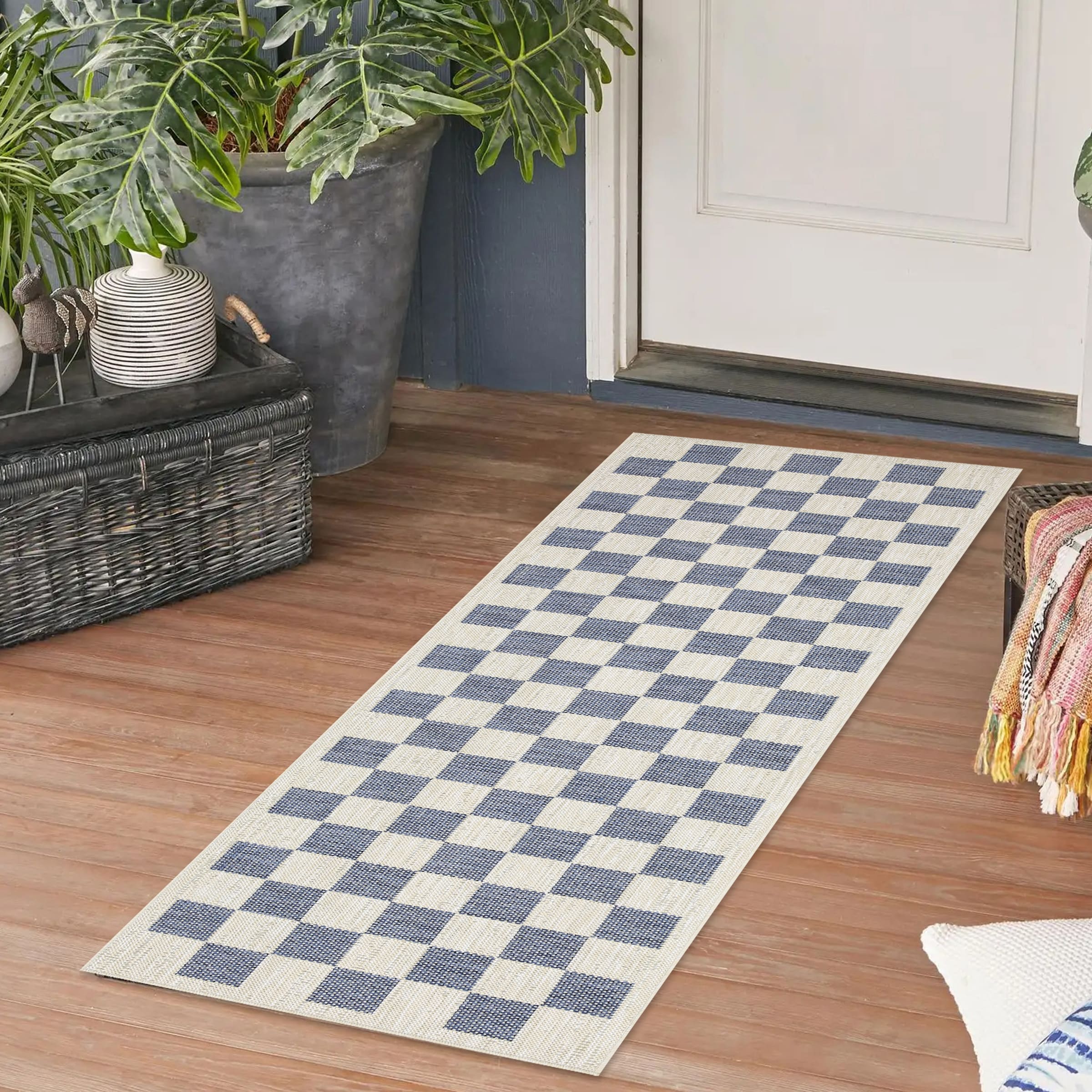 Playa Rug PLY-DAY-BLUE-2X8 2 x 8 (ft) Sisal Daisy-Ivory Blue Rectangular Indoor/Outdoor Geometric Area rug