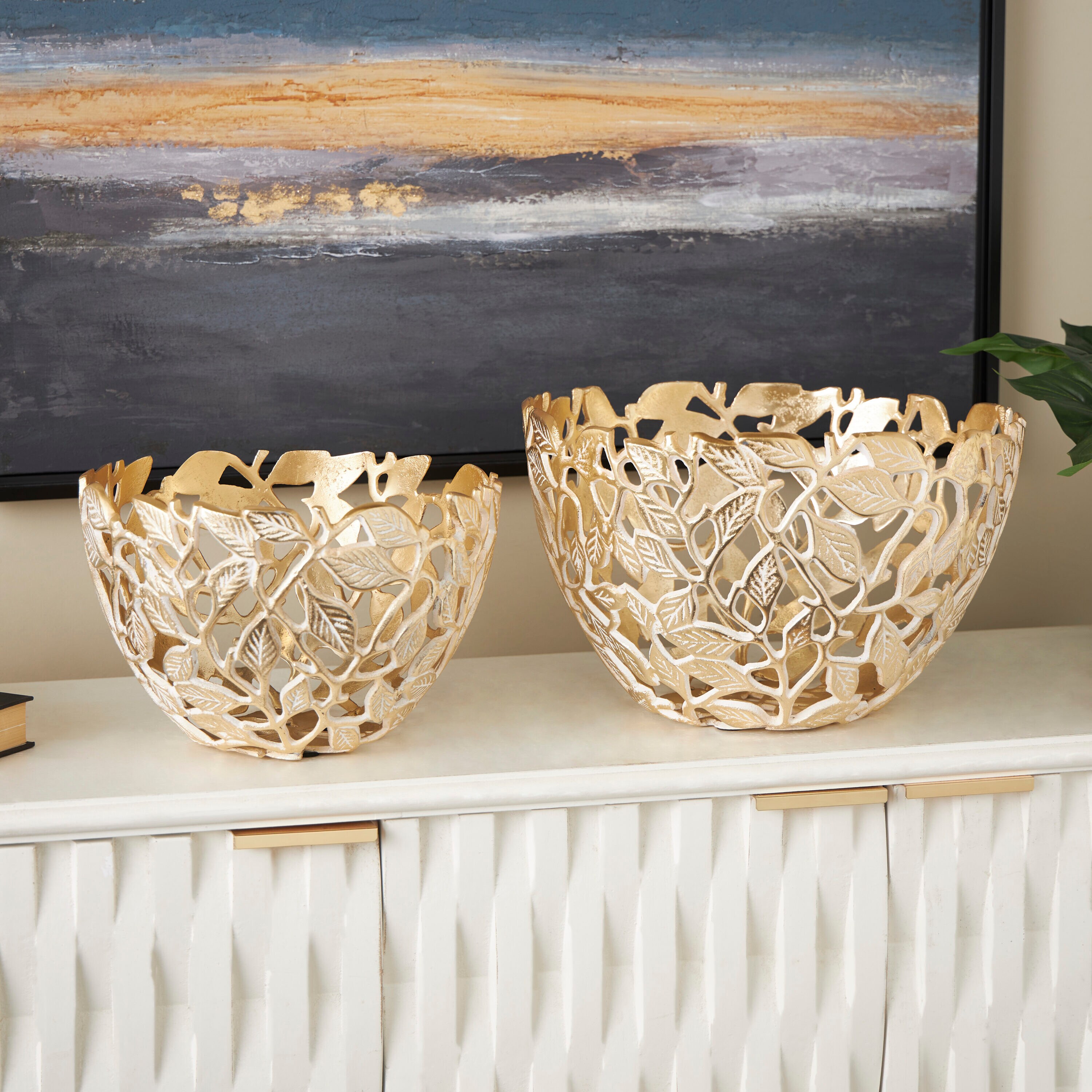 Grayson Lane 821827 2 -Pack Gold Aluminum Glam Decorative bowl