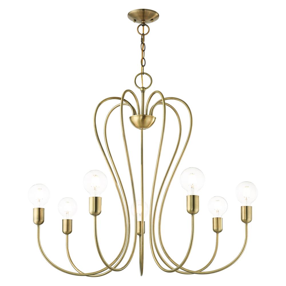 Antique Brass 7-Light Candle Chandelier with Crystal Accents