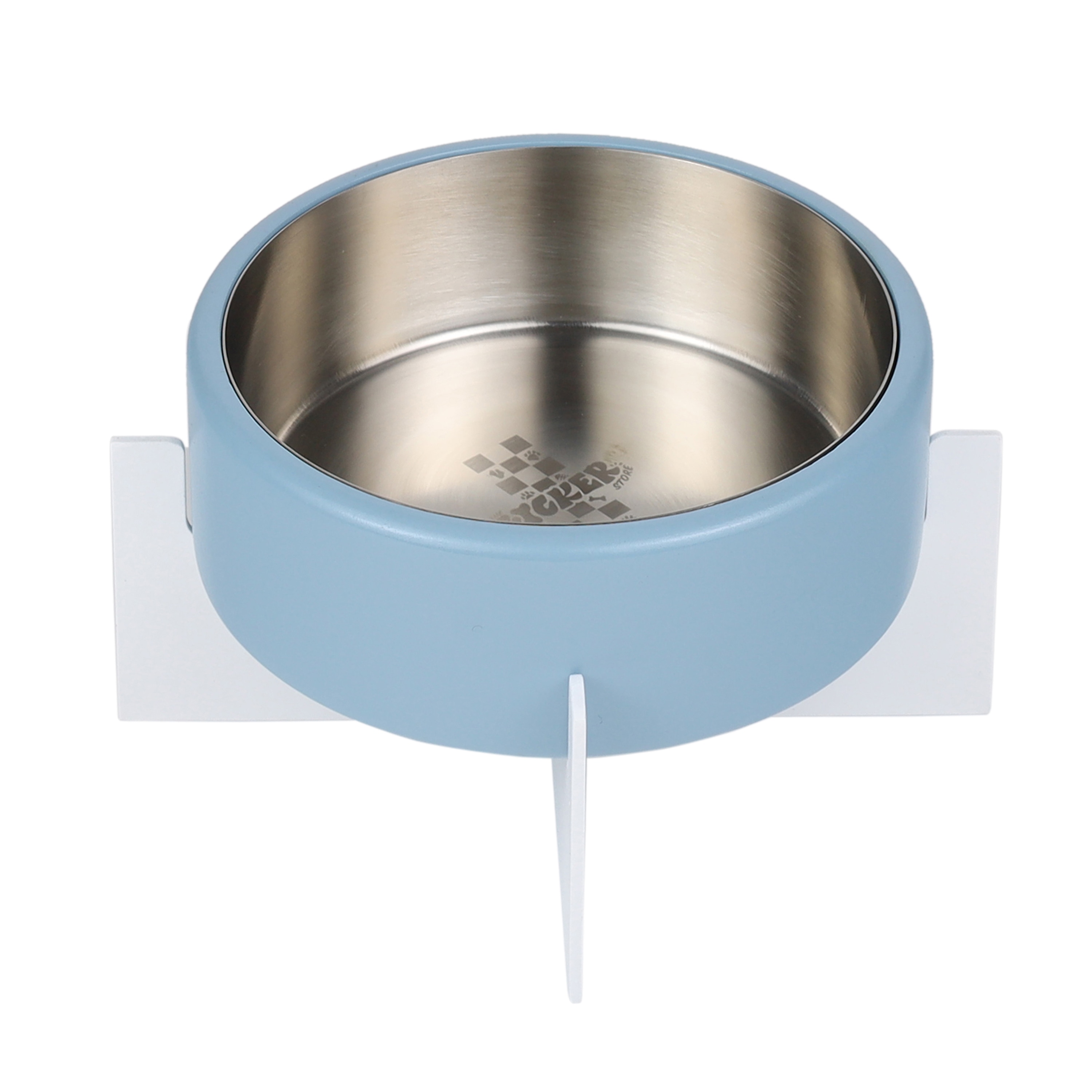The Licker Store Intersecta Small/Medium Concrete and Stainless Steel Bowl 16oz (2 Cups) with Metal Stand Pet Feeder - Blue/White