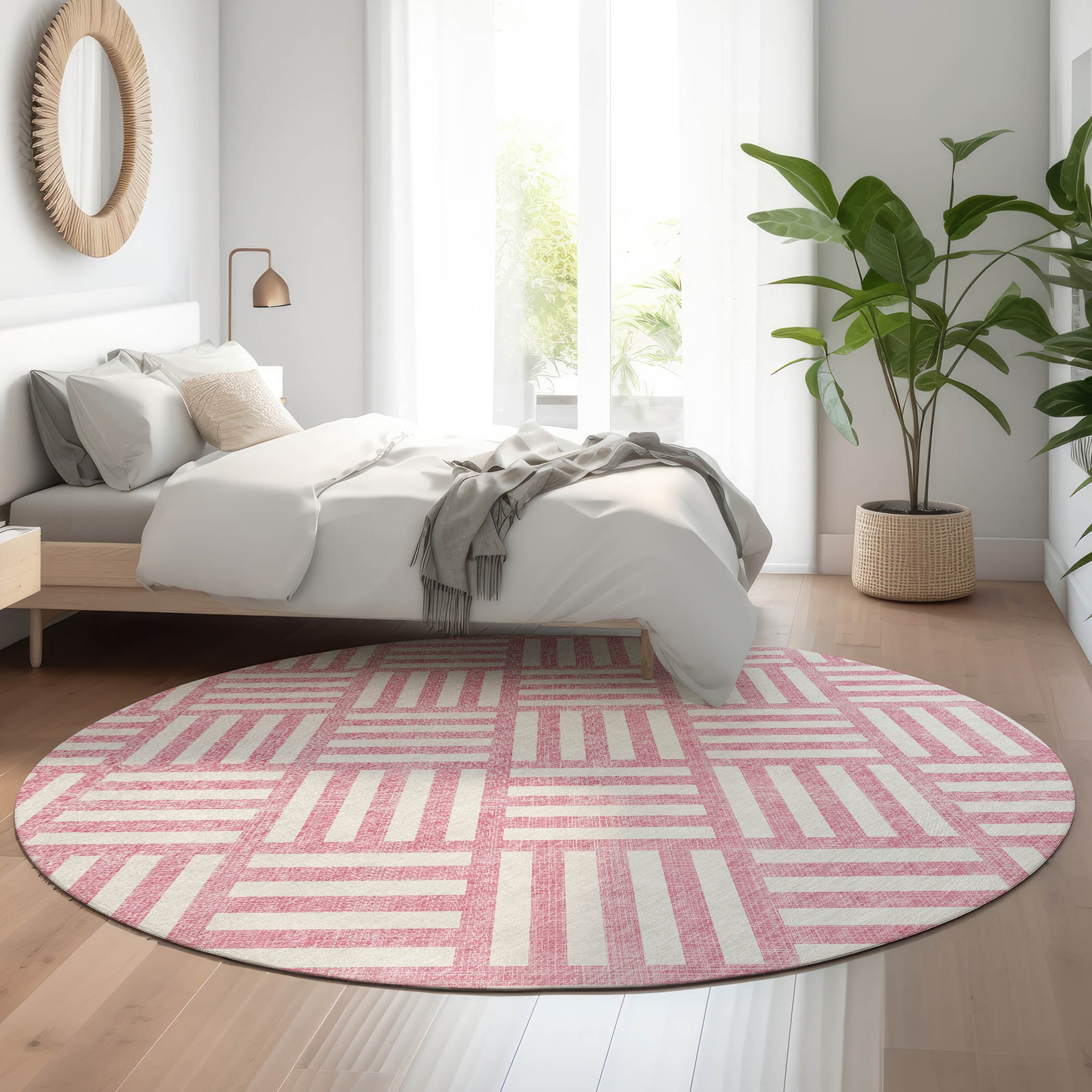 Addison Rugs AMF620PI8RO Mayfield AMF620PI 8 x 8 (ft) Loomed Polyester Pink Round Indoor Geometric Machine washable Area rug