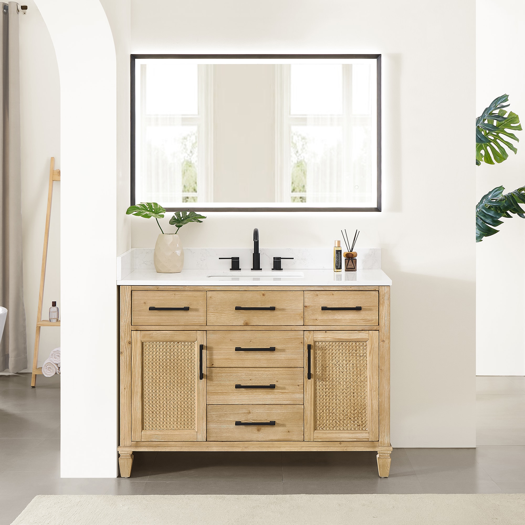 Altair 571048-WF-GW Salome 48-in Weathered Fir Undermount Single Sink Bathroom Vanity with Grain White Engineered Stone Top (Mirror Included)