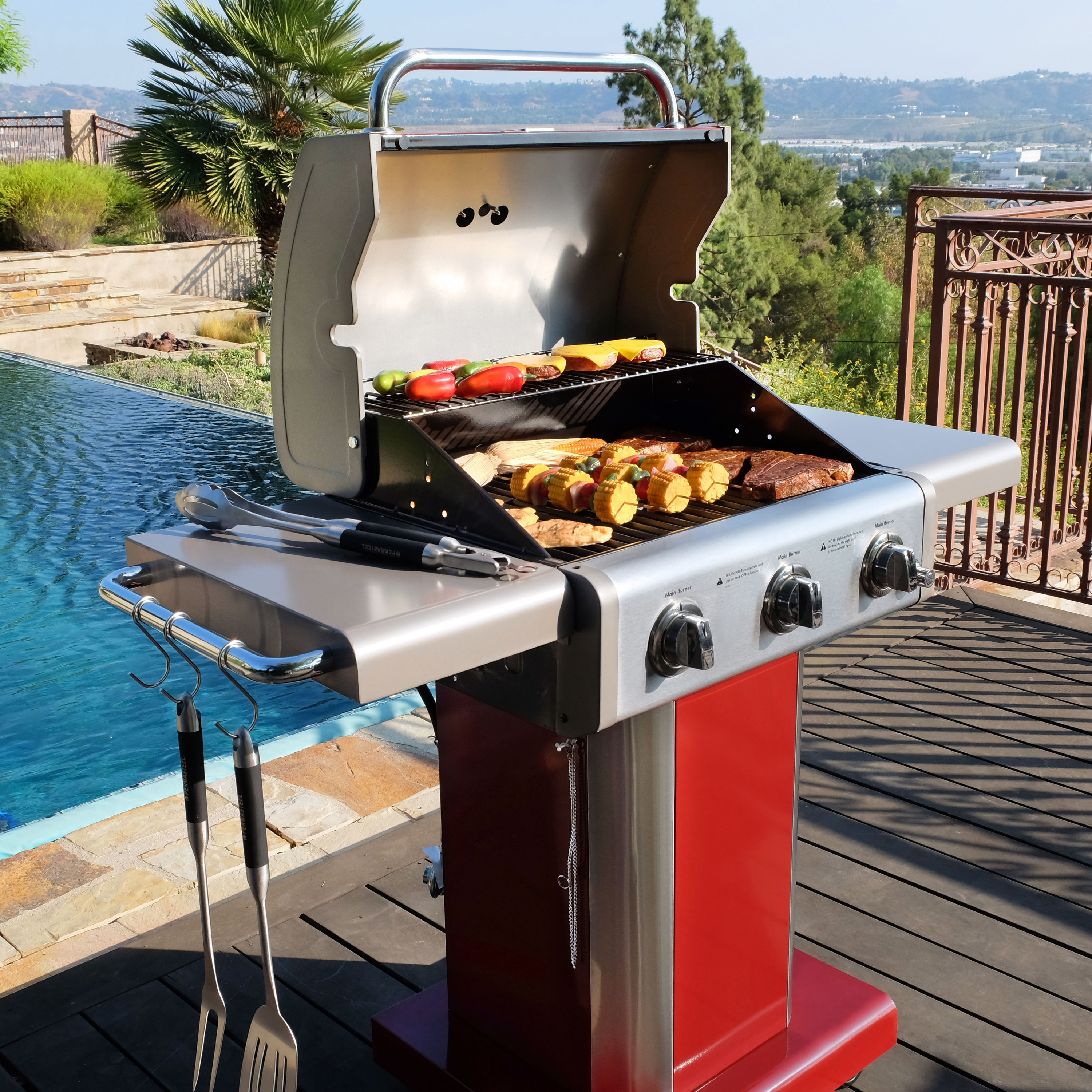 Kenmore Red 3-Burner Liquid Propane Gas Grill in the Gas Grills department  at