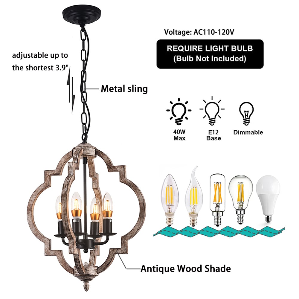 Oukaning 4-Light 15.75-in Distressed Wood Gray Farmhouse Cylinder LED ...