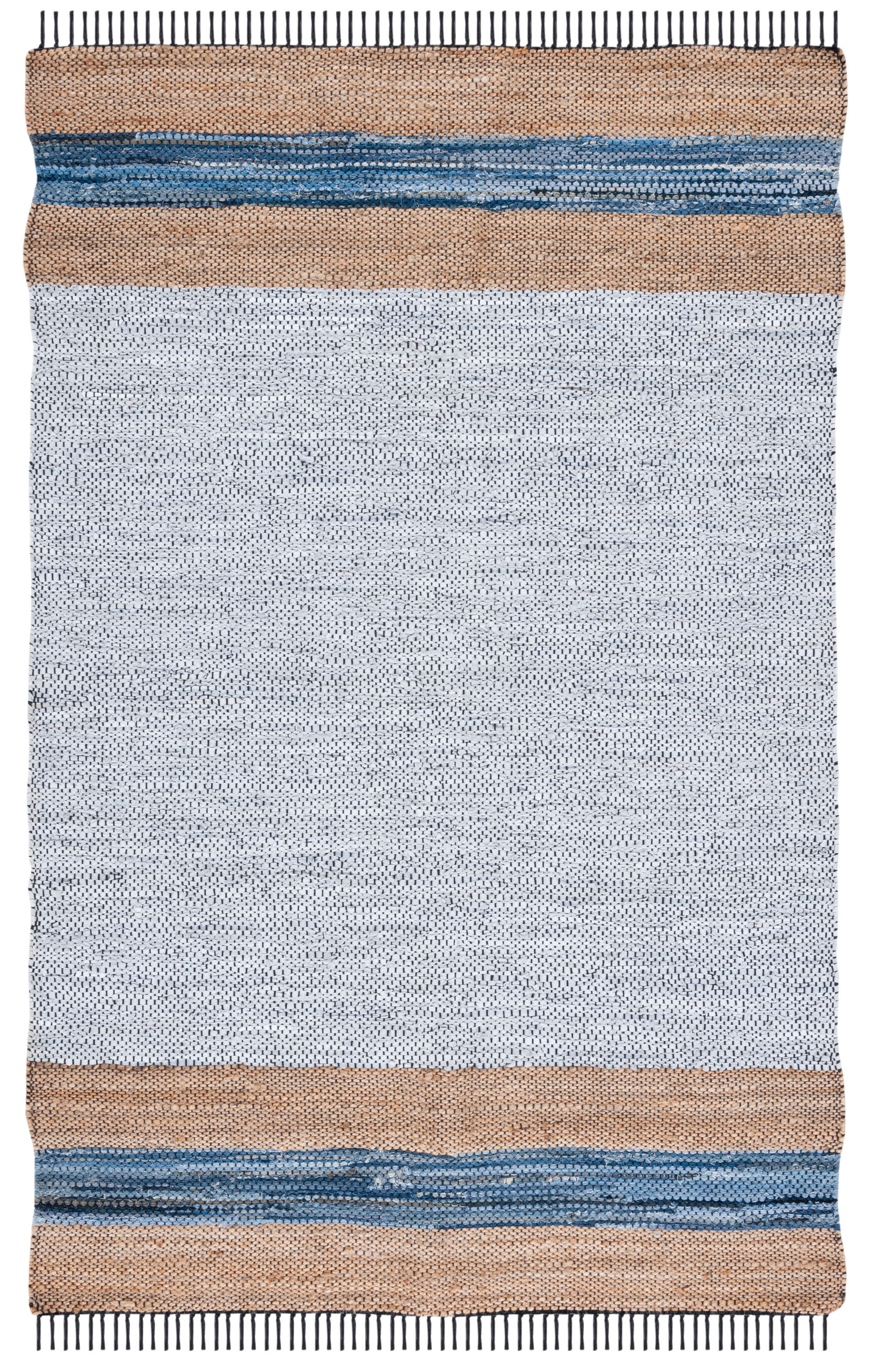 Safavieh VTL602F-5 Vintage Leather Benjamin 5 x 8 (ft) Leather Gray/Natural Rectangular Indoor Stripe Farmhouse/Cottage Area rug