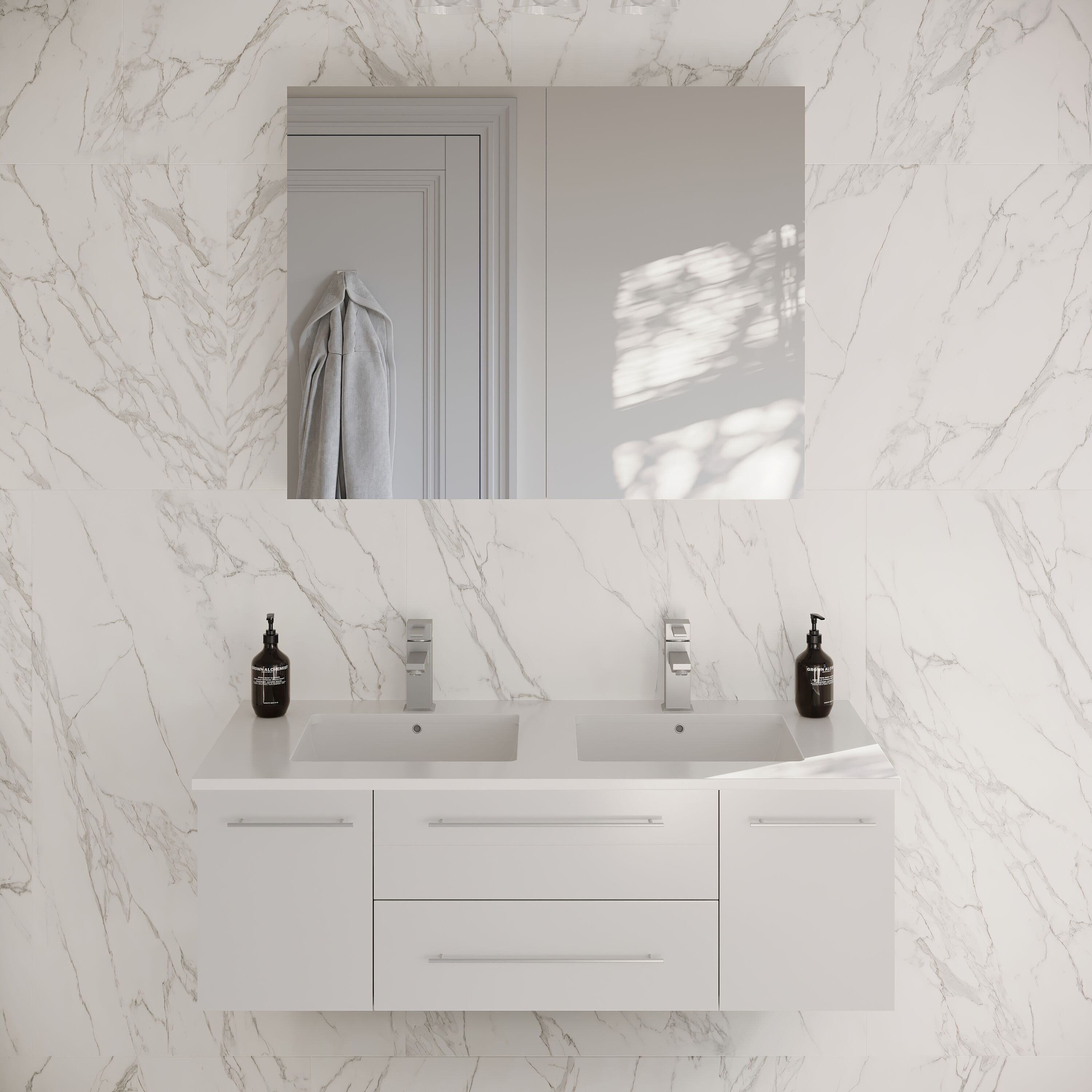 Fresca FVN6148WH-UNS-D Lucera 48-in White Undermount Double sink Floating Bathroom Vanity with White Quartz Top