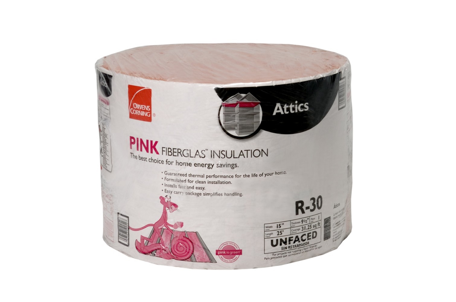 Owens Corning R- 30 Unfaced Fiberglass Insulation Roll 15 in. x 25