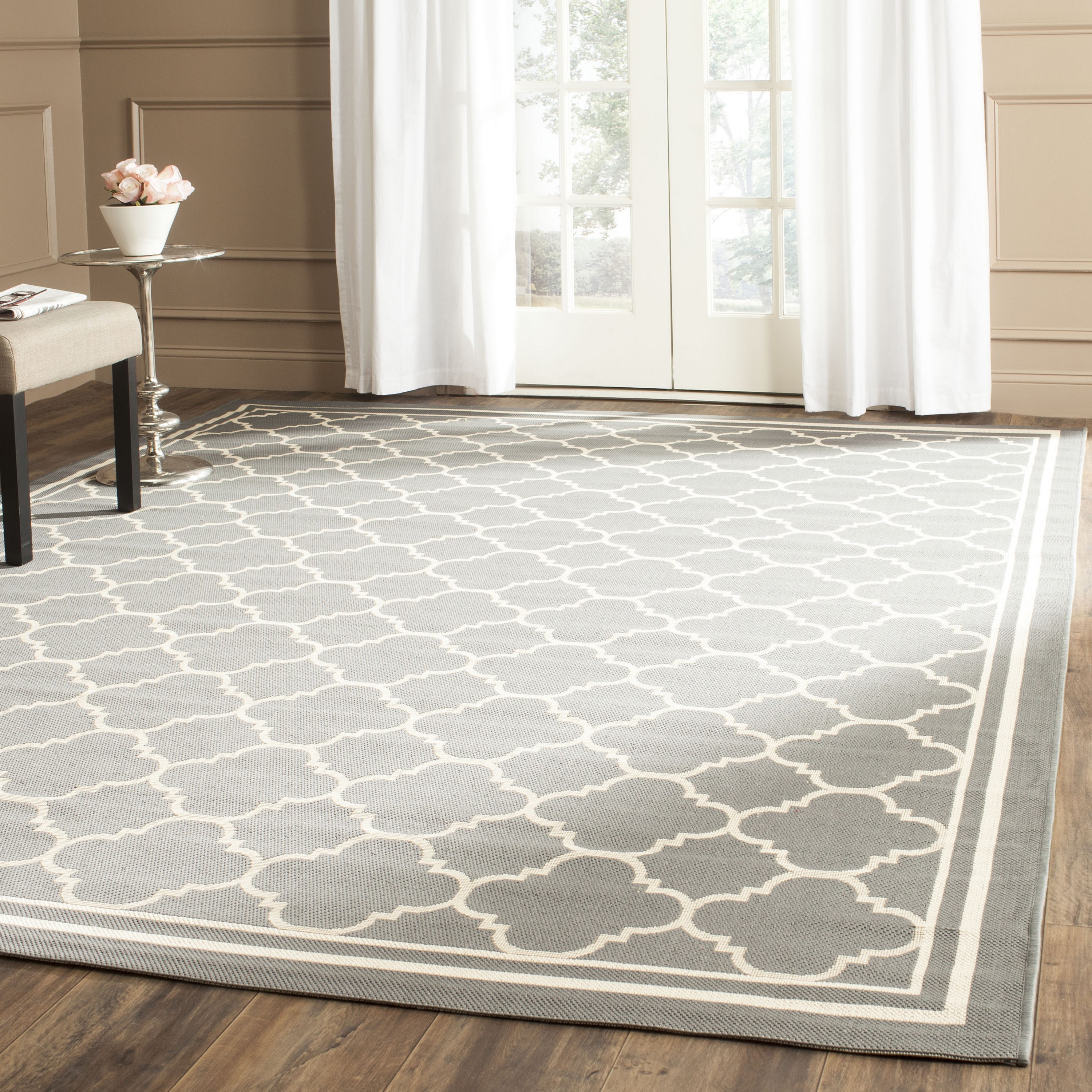 Safavieh CY6918-246-4SQ Courtyard Samana 4 x 4 (ft) Loomed Polypropylene Anthracite/Beige Square Indoor/Outdoor Geometric Coastal Area rug