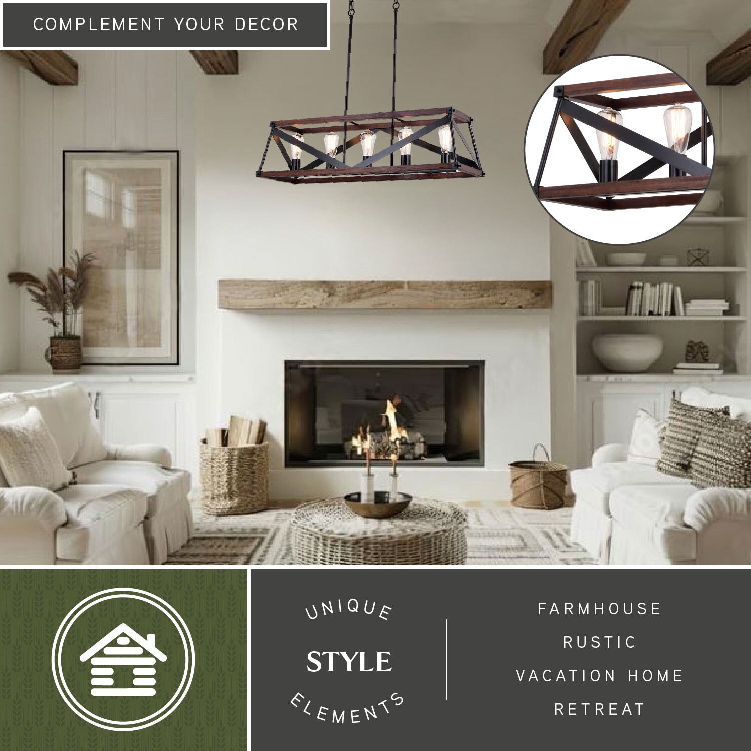 Matte Black and Sycamore Wood Cage Linear Chandelier