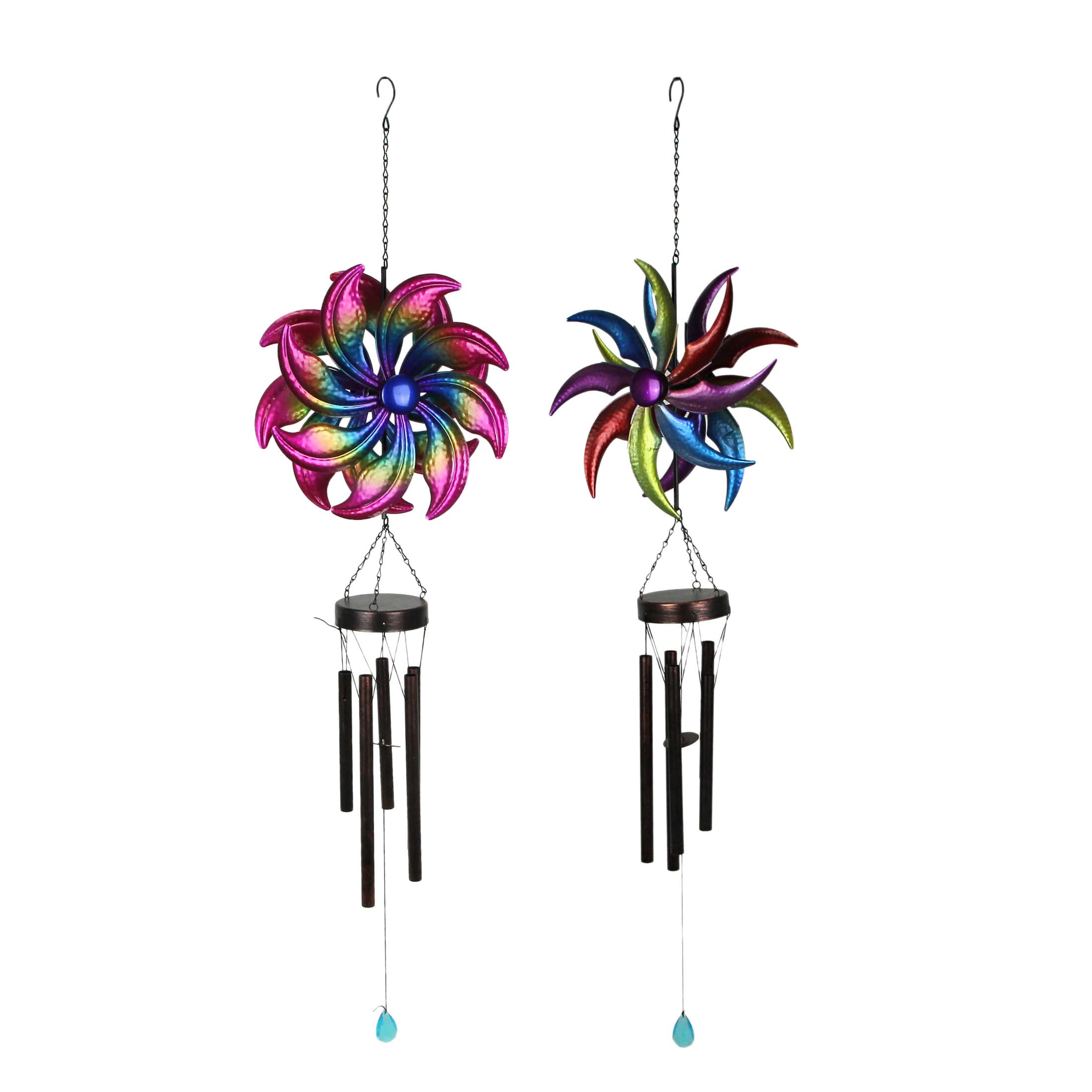 Things2Die4 Set of 2 Metal Rainbow Wind Spinner Hanging Chimes Outdoor Garden Yard 46 Inches