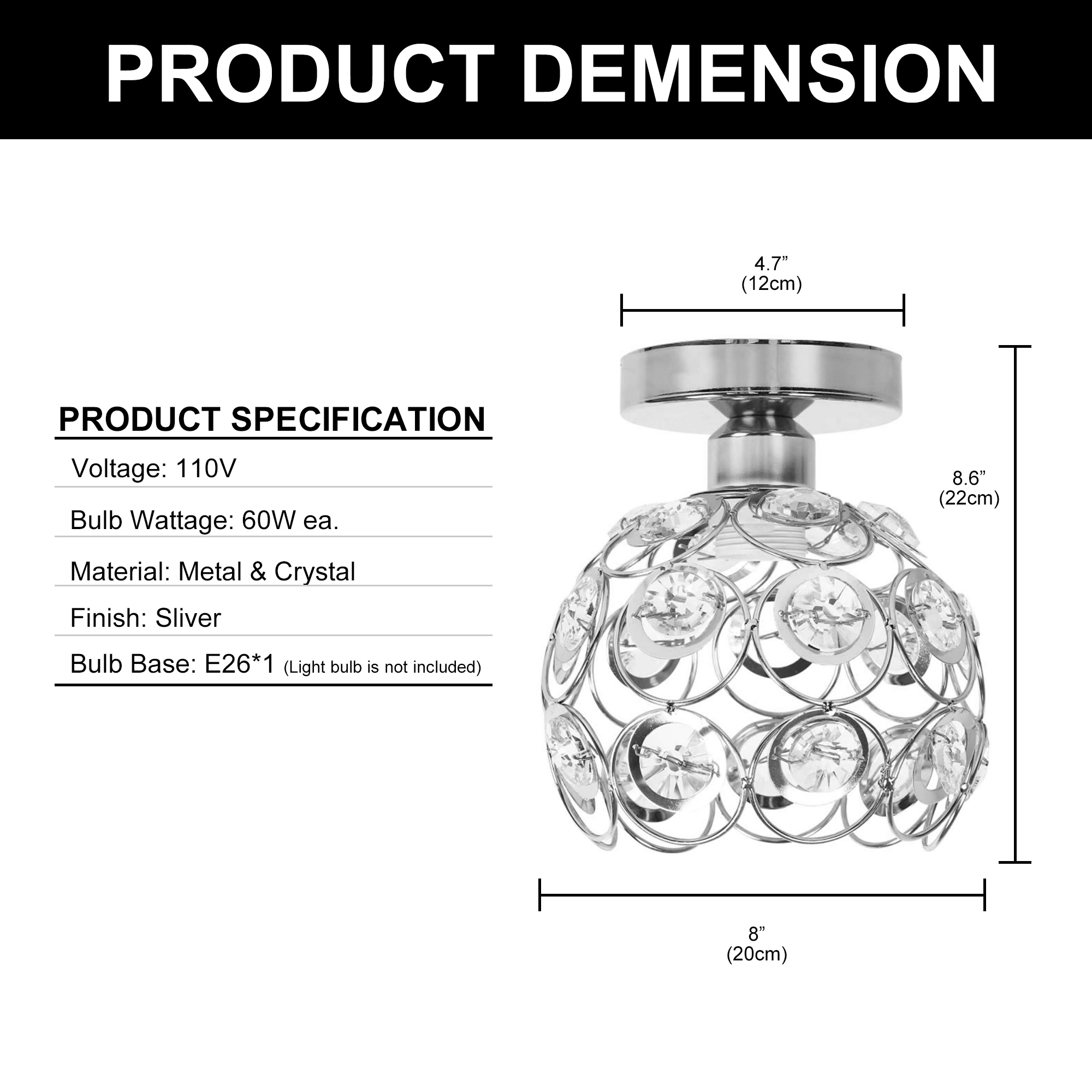 DORESshop 7 in. Elegant Silver Mini Crystal Semi-Flush Mount-Modern 1 ...