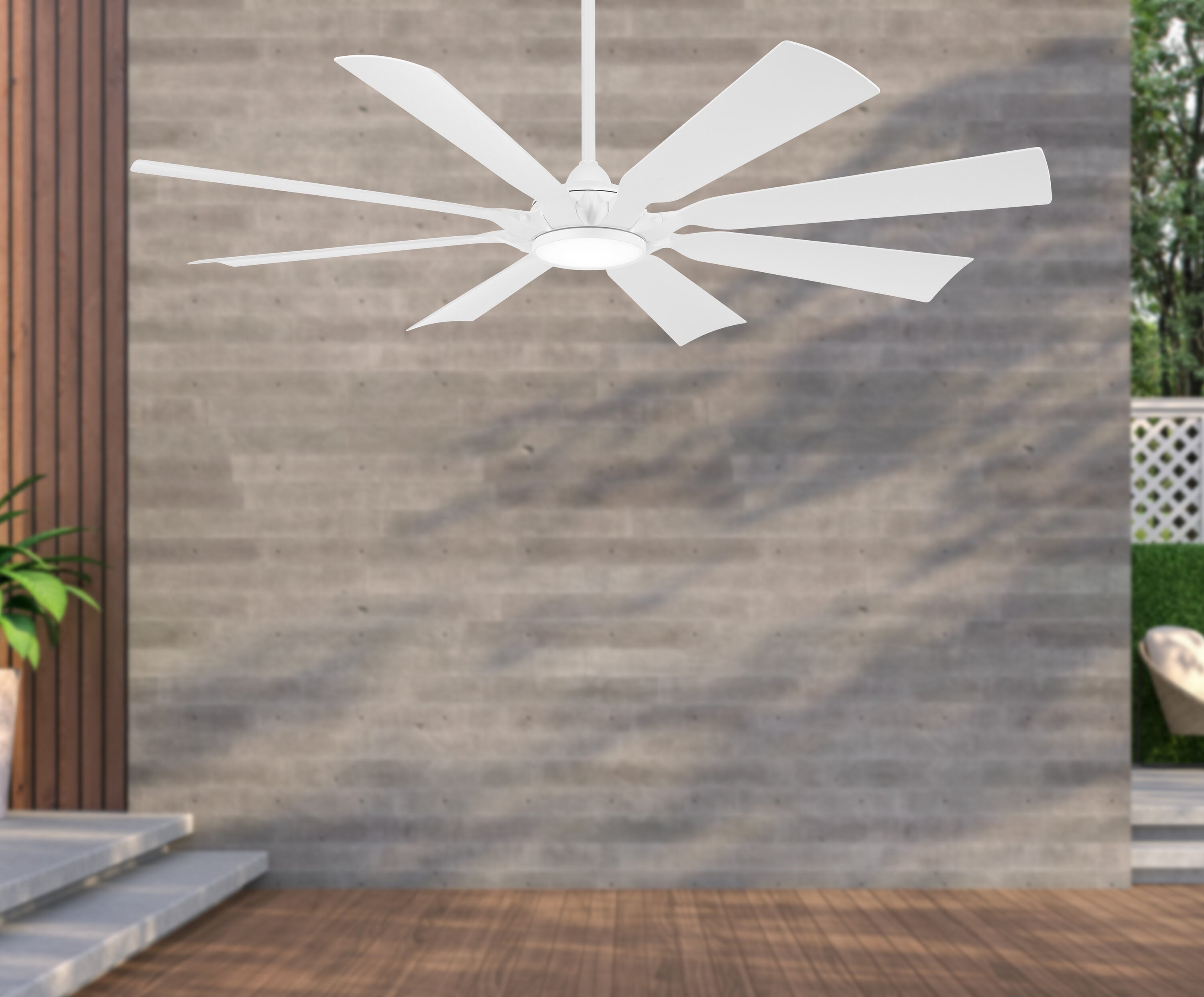 Minka Aire F756L-WHF Future 65-in Integrated LED Outdoor Flat White with Flat White Blades Ceiling Fan With Light - Remote Included ( 8 -Blade )