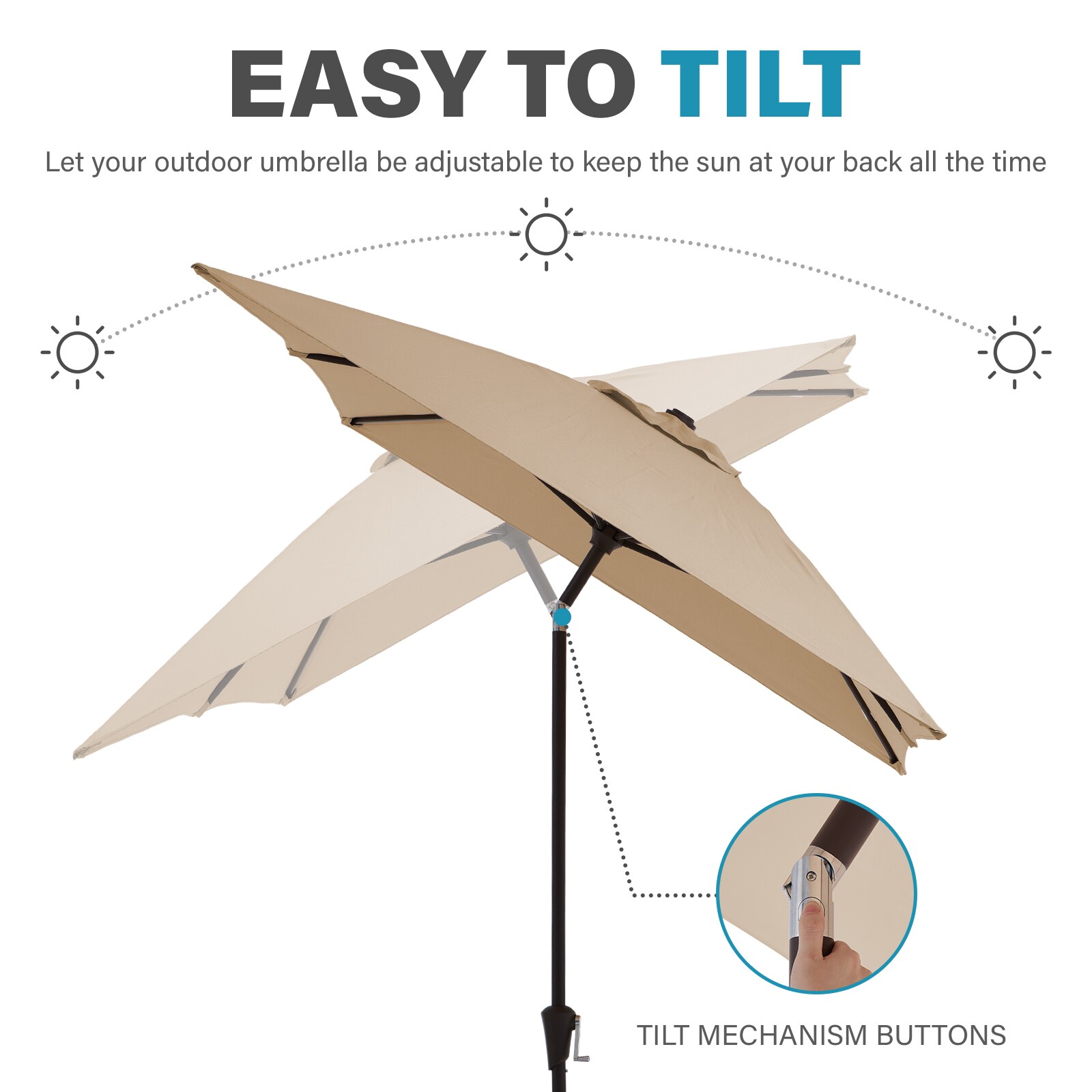 VOUA 10-ft Iron Beige Push-button Tilt Casual Patio Umbrella in the ...