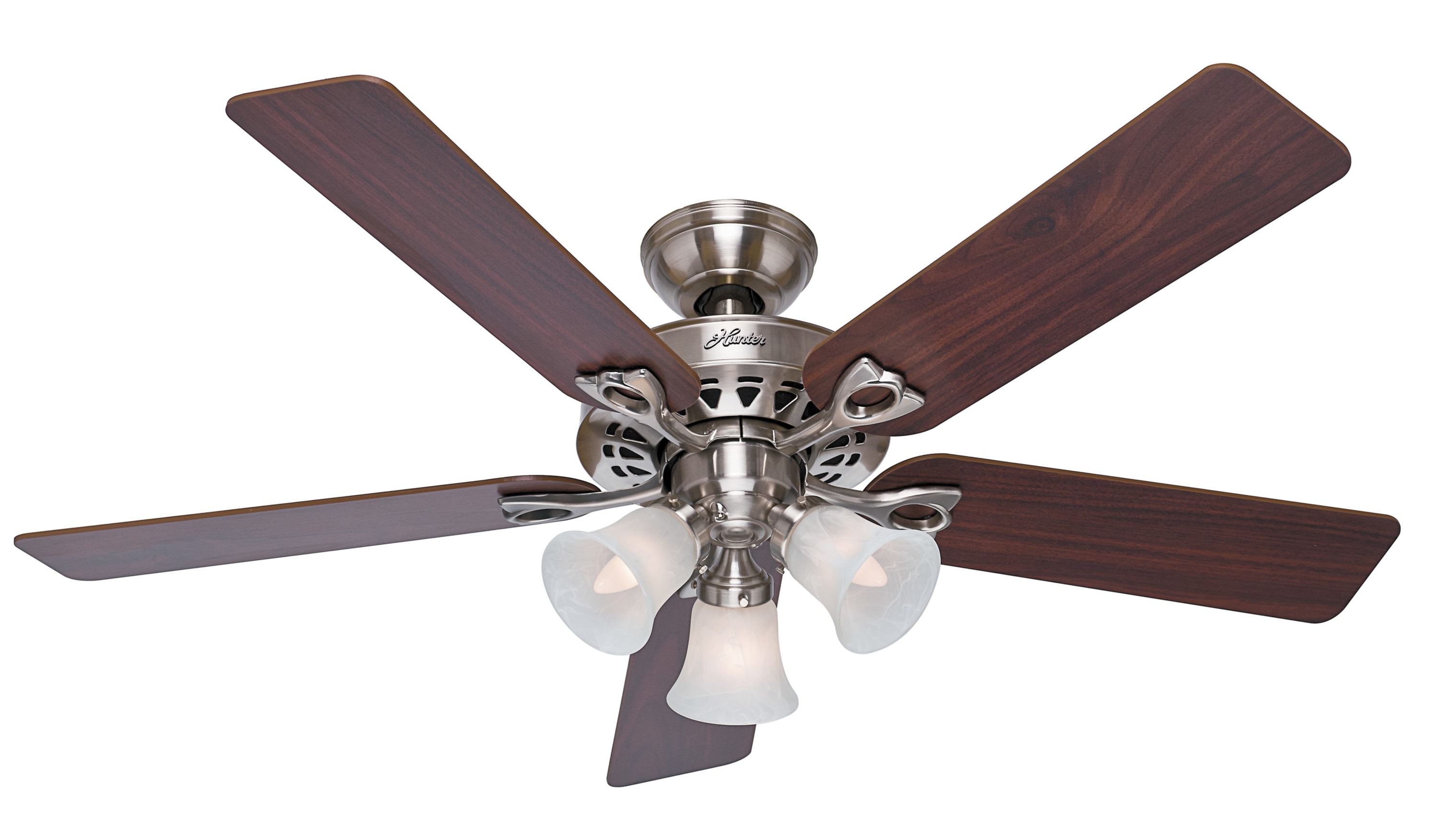 Hunter 53117 The Sontera 52-in Brushed Nickel Indoor Downrod or Flush Mount Ceiling Fan with Light and Remote (5-Blade)
