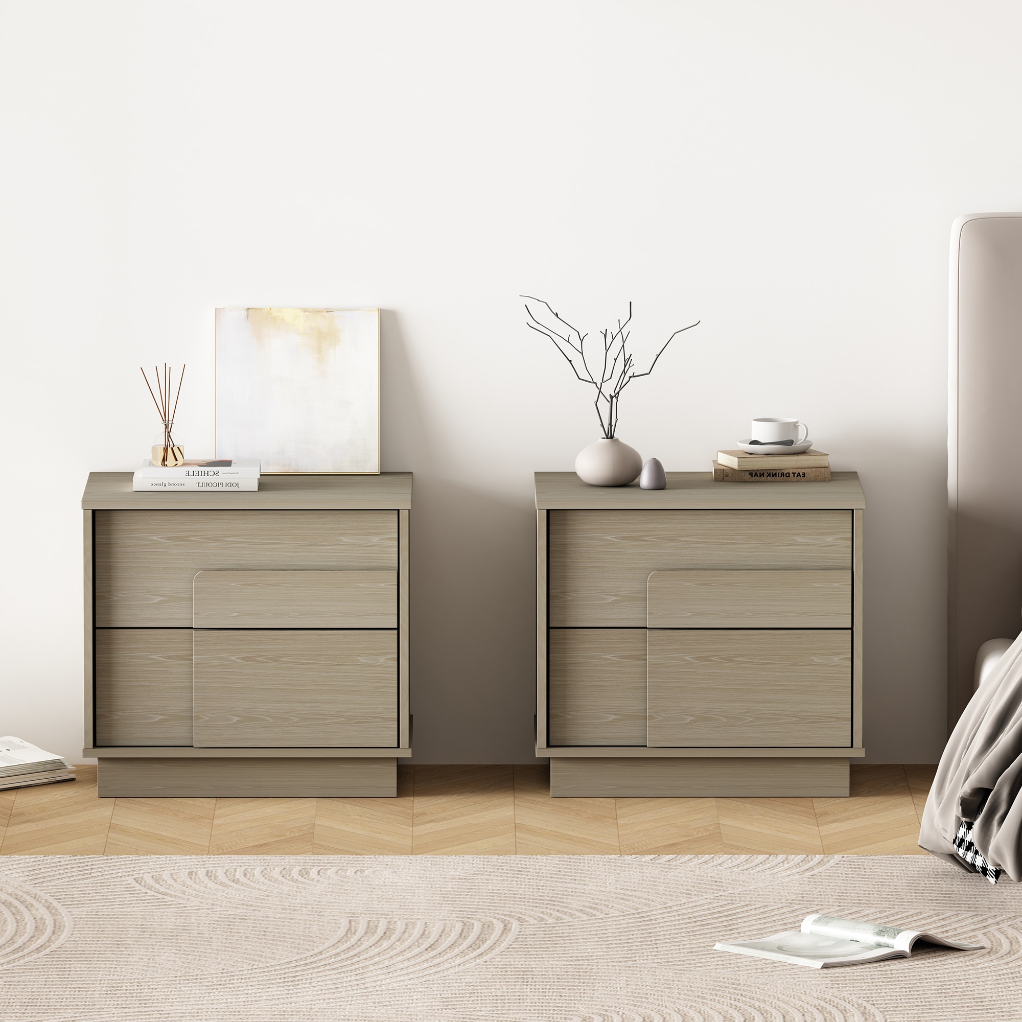 Manhattan Comfort 2-NS003-OK Whitewashed Oak Nightstand