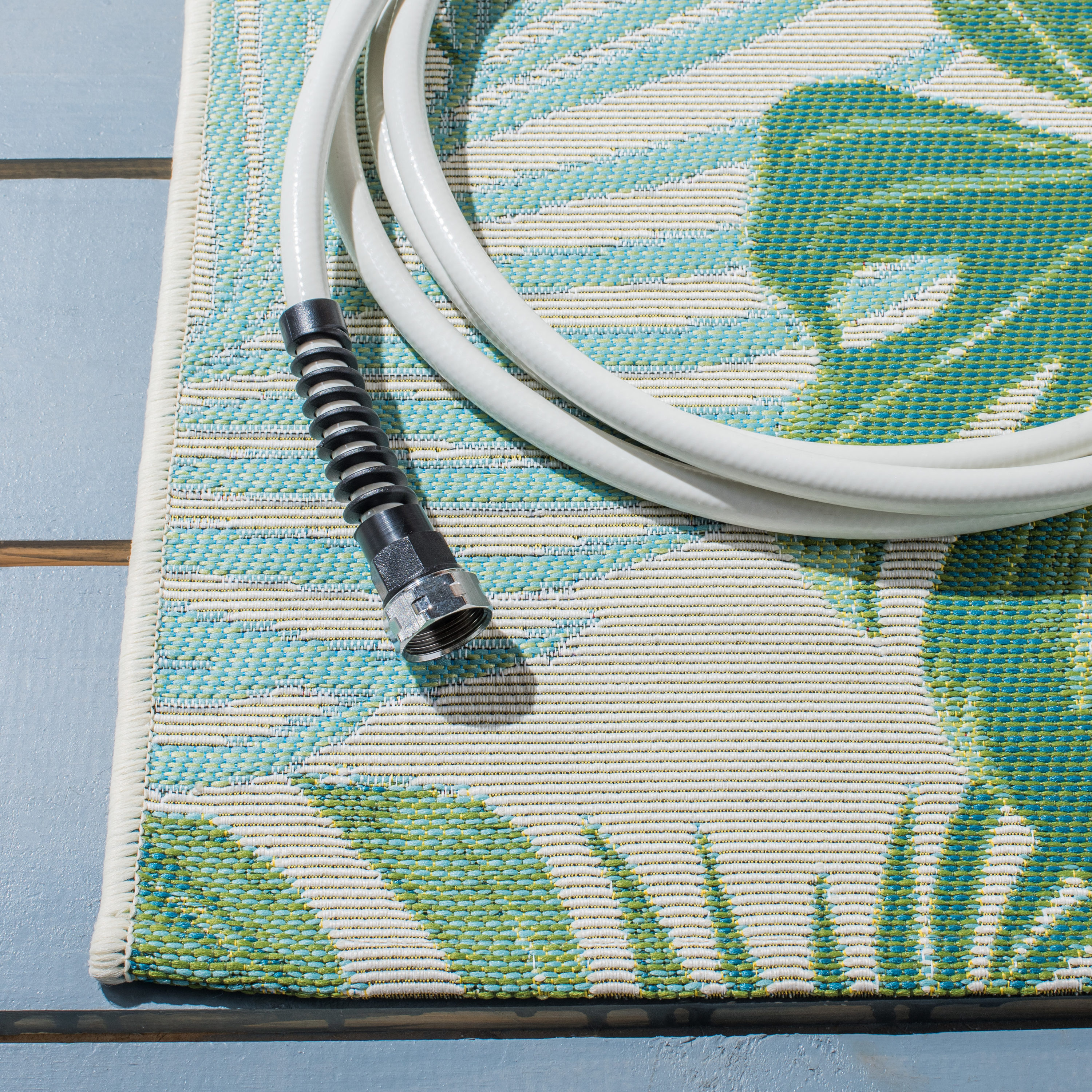 Green and Teal Tropical Palm Leaves Indoor/Outdoor Area Rug