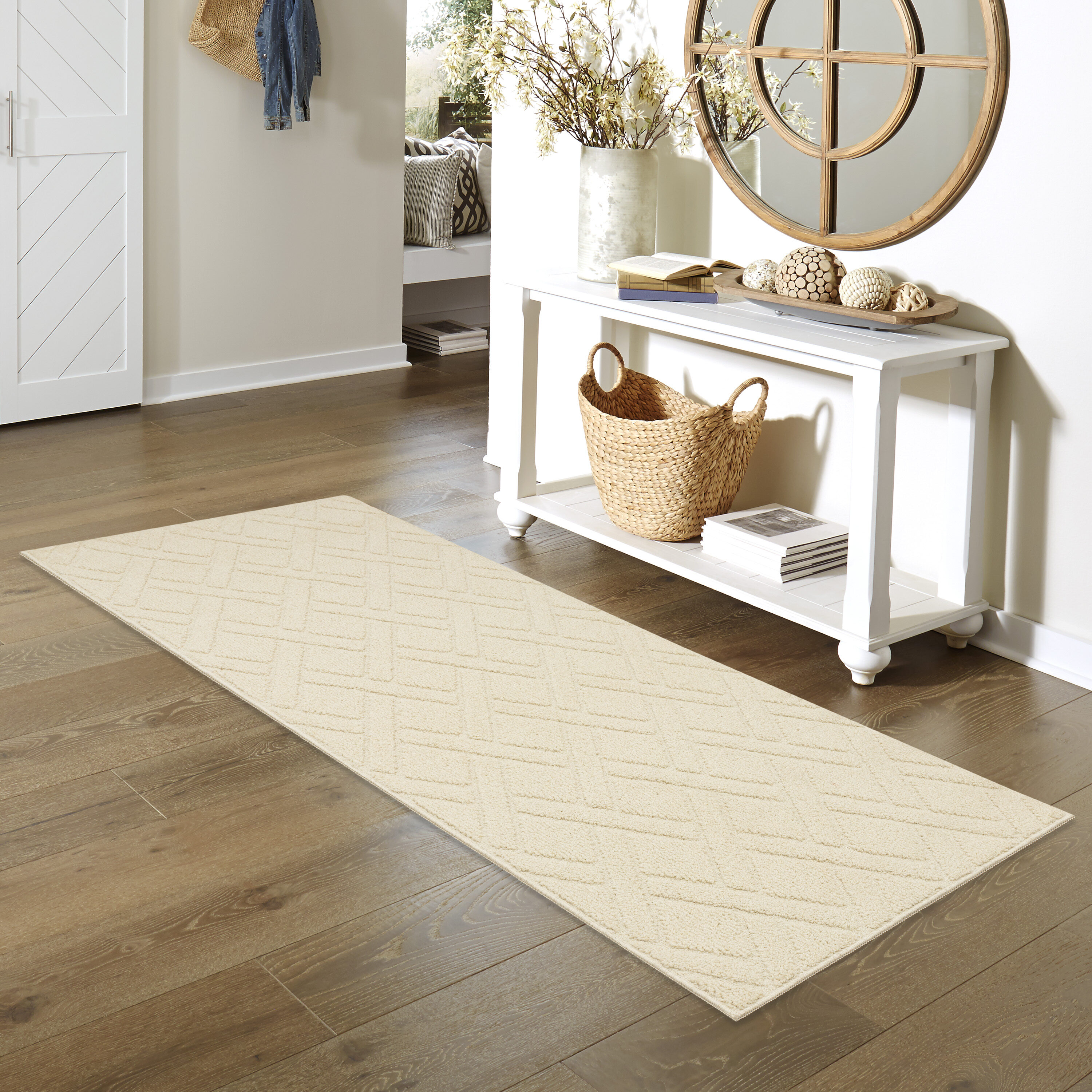 2x8 Contemporary Ivory Runner Rugs for Hallway  Indoor Entry, Entryway,  Walkway or Kitchen Rug 2'3'' x 7'7'' 