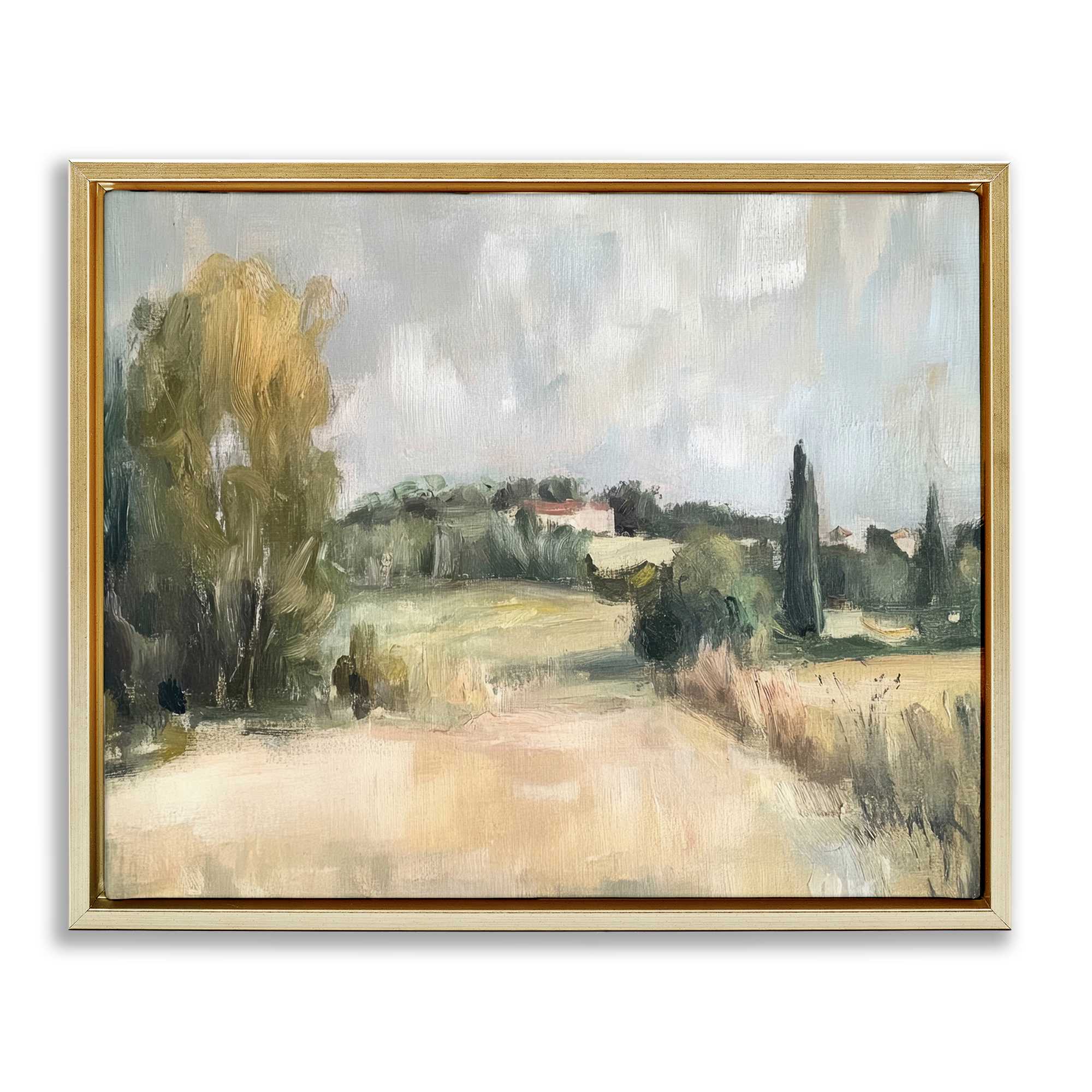 Stupell Industries BT-805-FFG-16X20 Hill Top House Landscape Gold Framed Floater Canvas Wall Art By Petal Prints Design 21 x 17