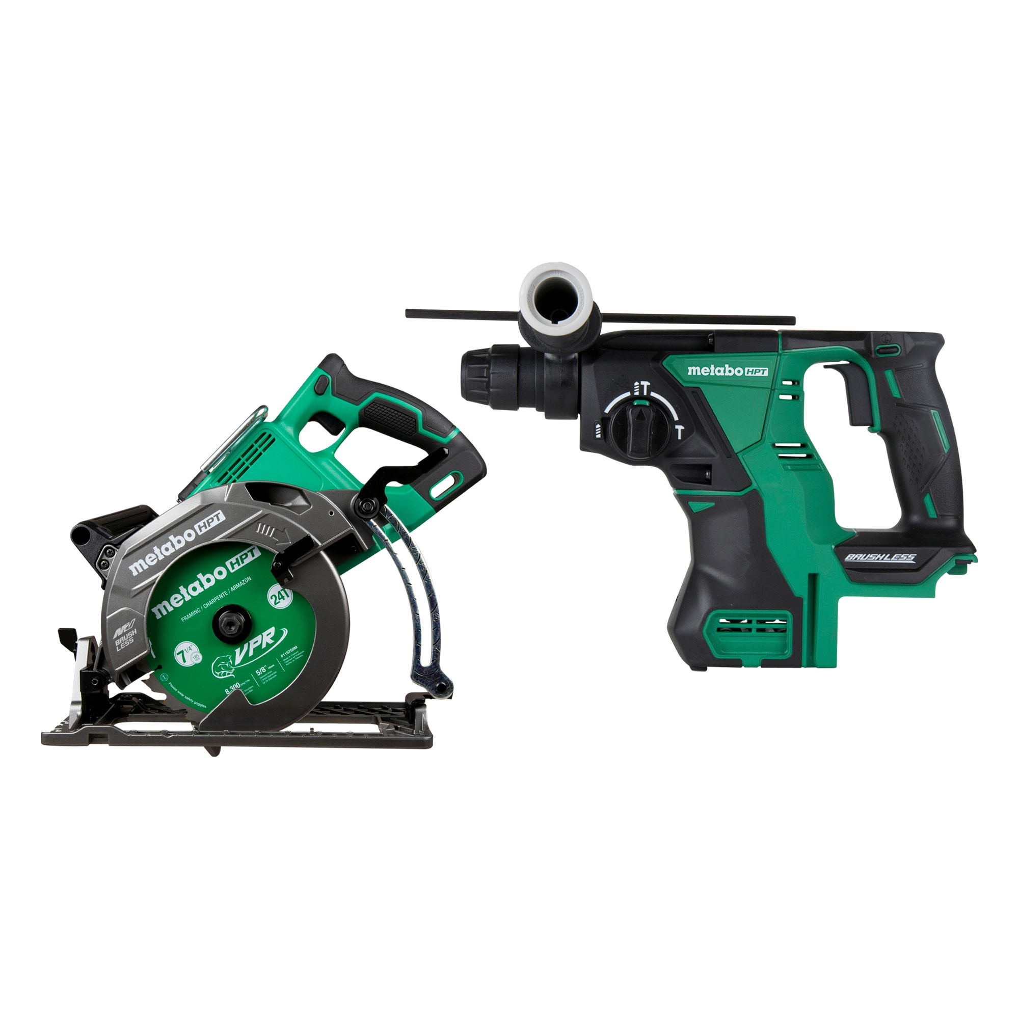 Metabo HPT MultiVolt 36-Volt 7-1/4-in Brushless Cordless Rear Handle Circular Saw with MultiVolt 18-Volt SDS-Plus Variable Speed Cordless Rotary