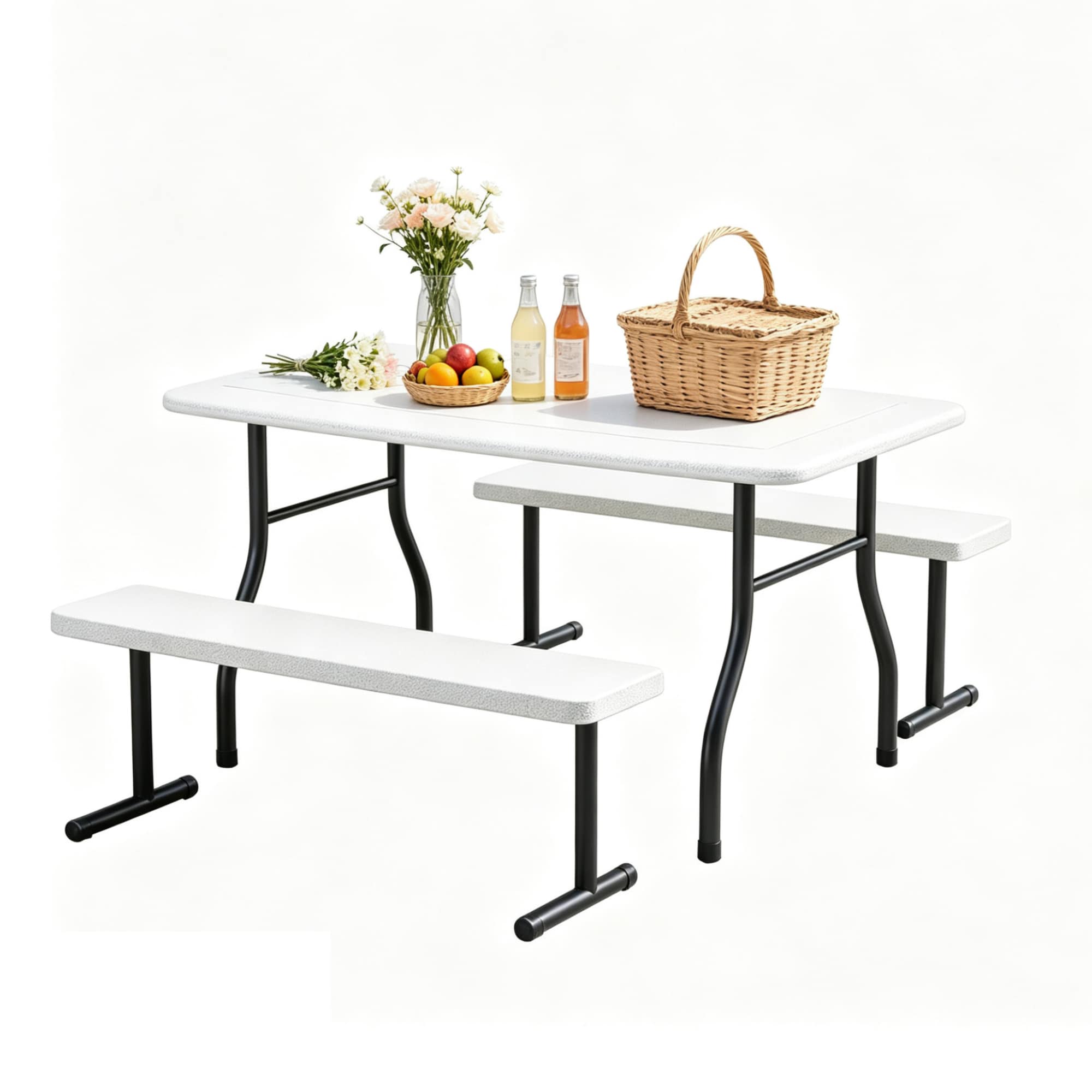 Yardgrace - 38in White Resin Rectangle Picnic Table Kids Outdoor Table with Benches