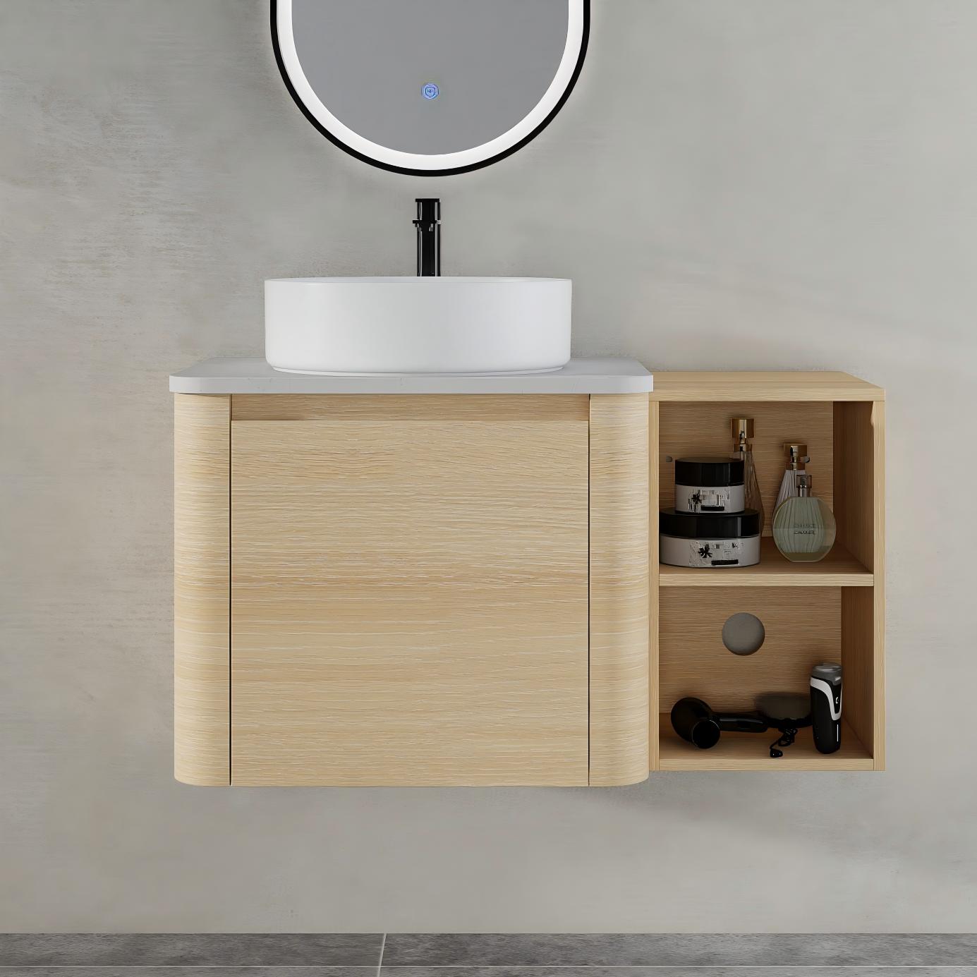Xspracer 36-in American White Oak Finish Single Sink Bathroom Vanity with White Engineered Stone Top