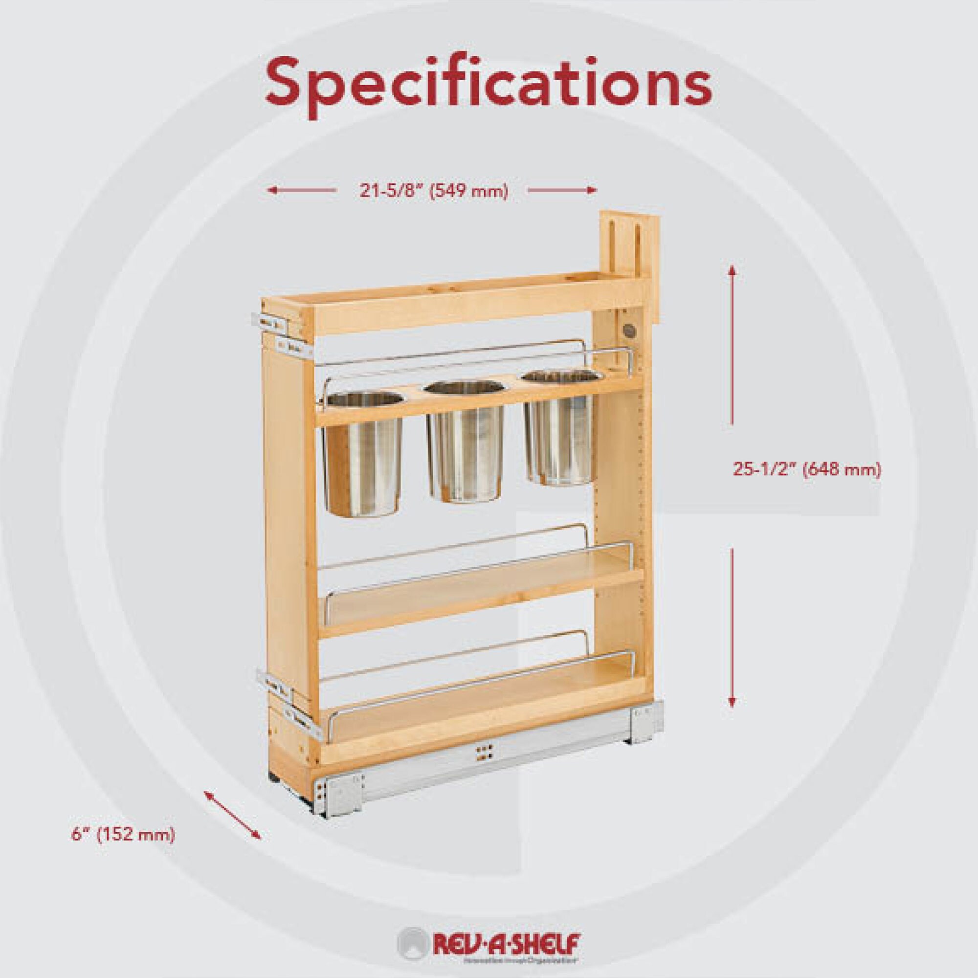 Rev-A-Shelf 10 1/2 po (267 mm) Support de rangement de contenants à épices,  3 étagères, po