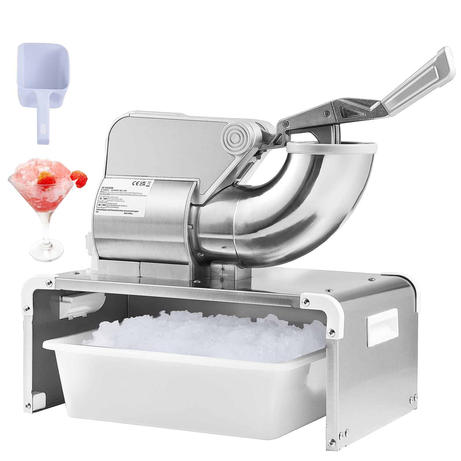 SVOPES SCBBJ300KGH301418V1 Ice Crushers Machine 661lbs Per Hour Electric Snow Cone Maker with 4 Blades Stainless Steel Shaved Ice Machine with Cover 300W Ice Shaver Machine for Margaritas Home and Commercial Use