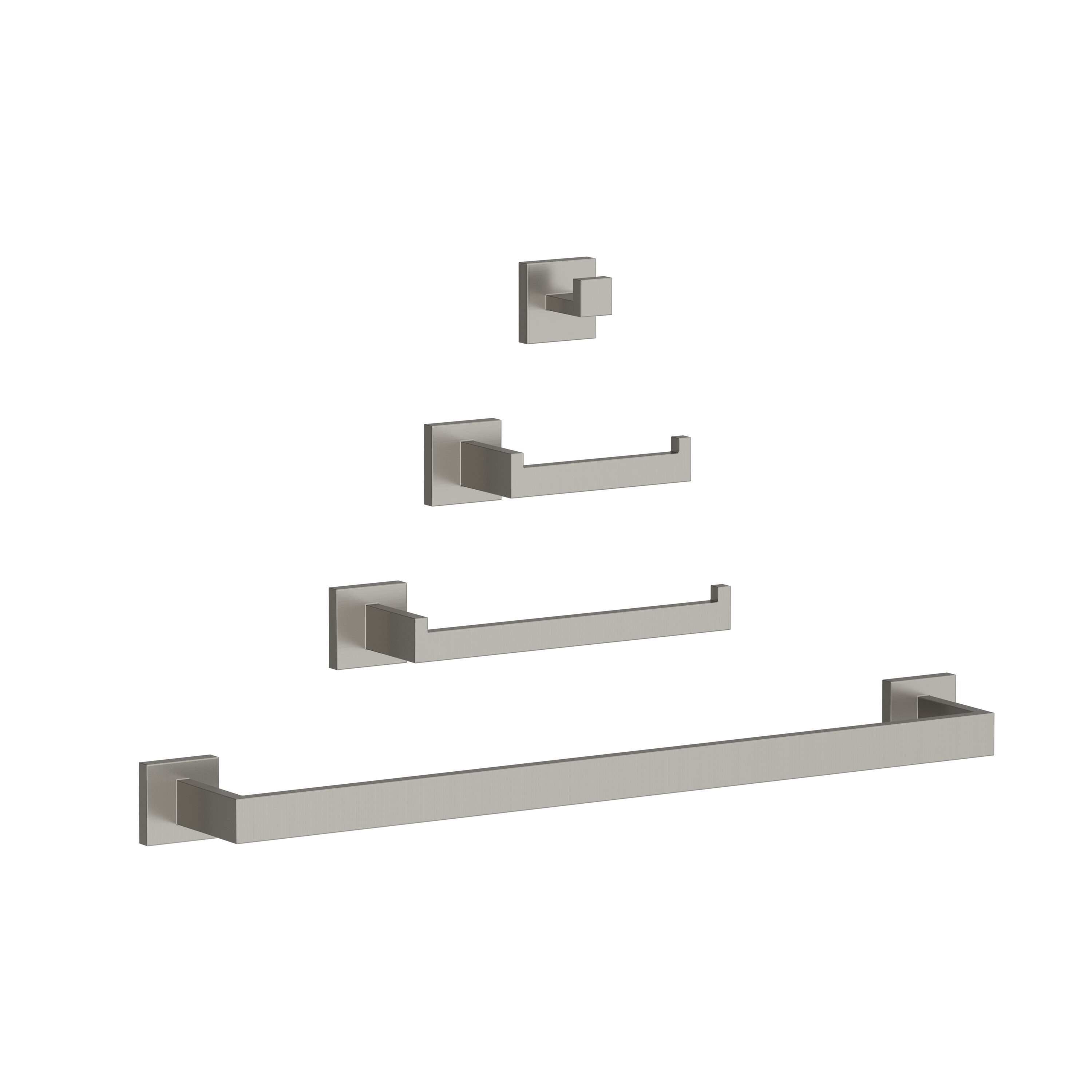 GRANDJOY 4-Piece Brushed Nickel Bathroom Hardware Set Towel Bar Toilet Paper Holder Robe Hook Included