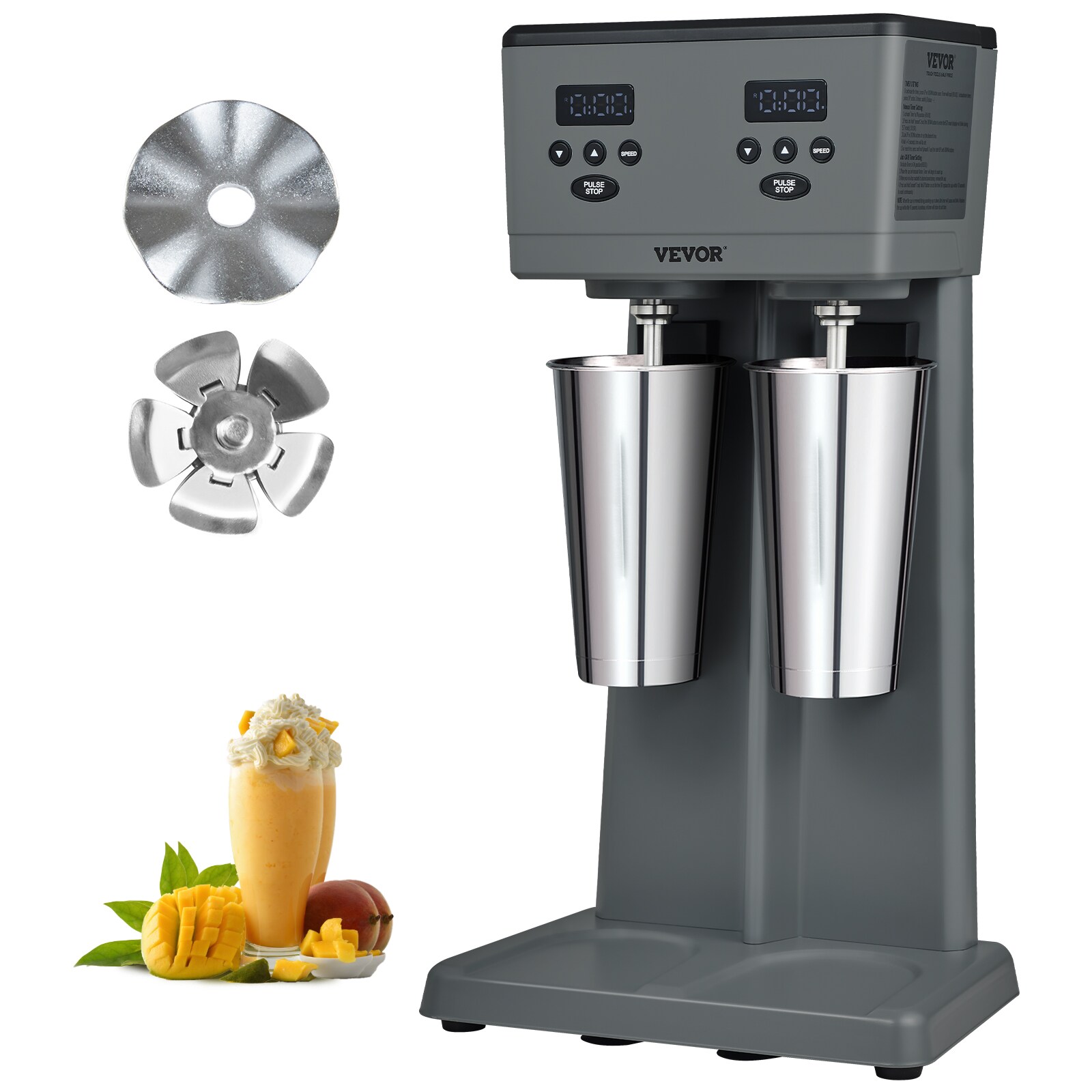 VEVOR KZJHRJBGSDDZJNSNGV1 3-Speed 375W 2 Electric Milkshake Maker 2 x 820 ML 0.86-Quart Commercial/Residential Bowl-lift Stand Mixer