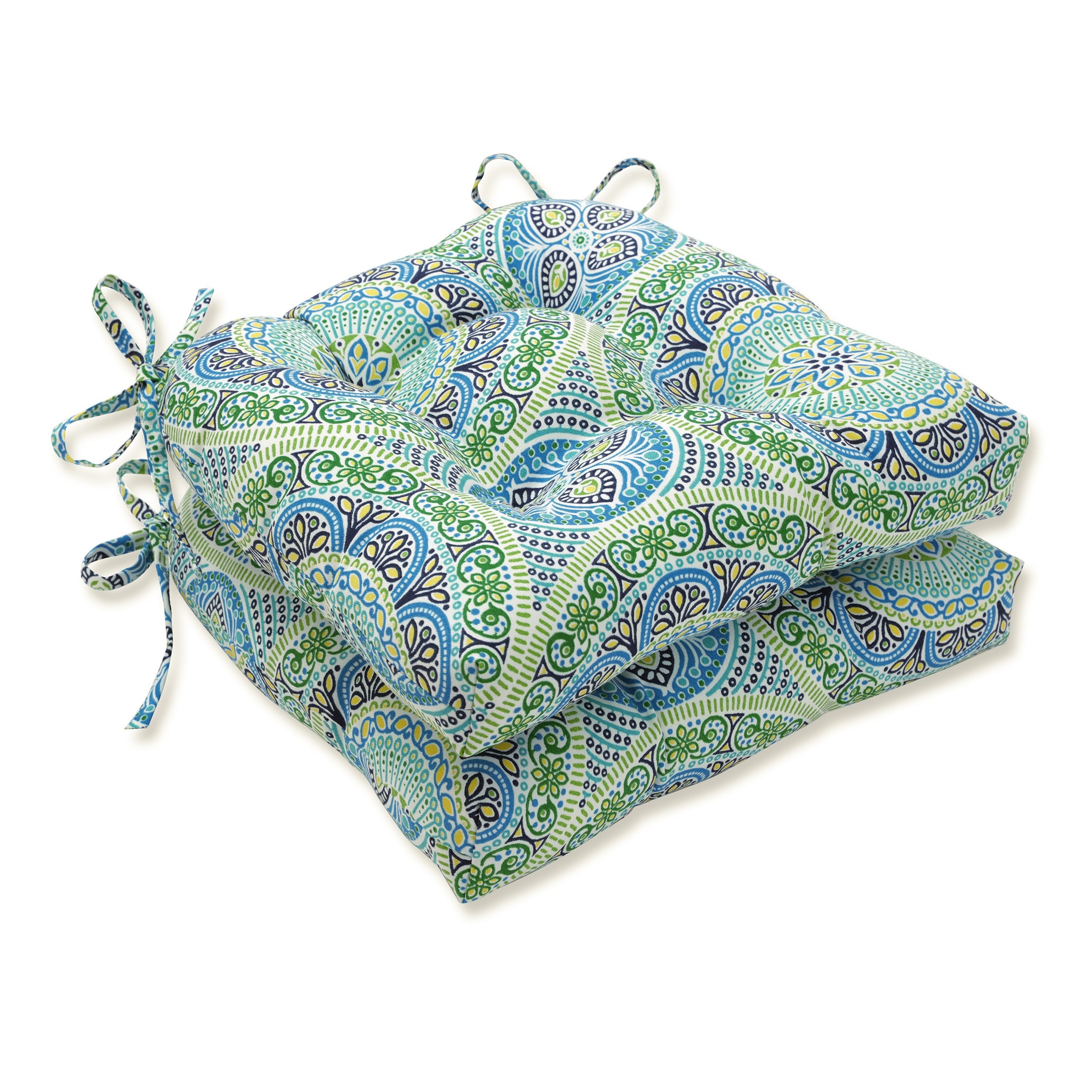 Pillow Perfect 666884 Delancey Lagoon 15.5-in x 14.5-in 2 -Piece Blue Patio chair cushion